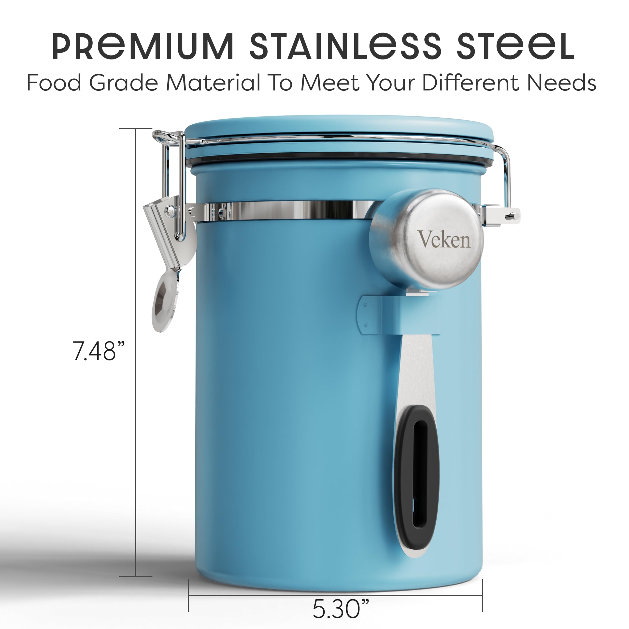 Veken Coffee Canister with Window,Airtight Stainless Steel Pantry Container,Home Kitchen Food Storage Organizers for Ground,Beans,Espresso,Rice,Tea,Sugar,Cereal, Decor,Bar Accessories,Gifts,22OZ,Black