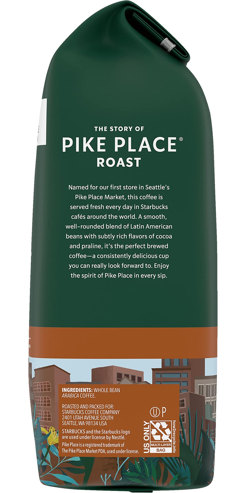 Starbucks Whole Coffee Beans, Medium Roast Hot or Iced Coffee, Pike Place Roast, 28 oz