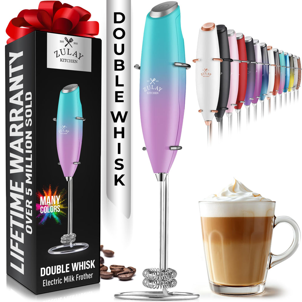 Zulay Kitchen Powerful Milk Frother AA Batteries Included – Ultra Fast Handheld Drink Mixer with Stainless Steel Whisk Stirrer for Coffee, Protein, Matcha & More, Frother Wand Electric Frothmate Black