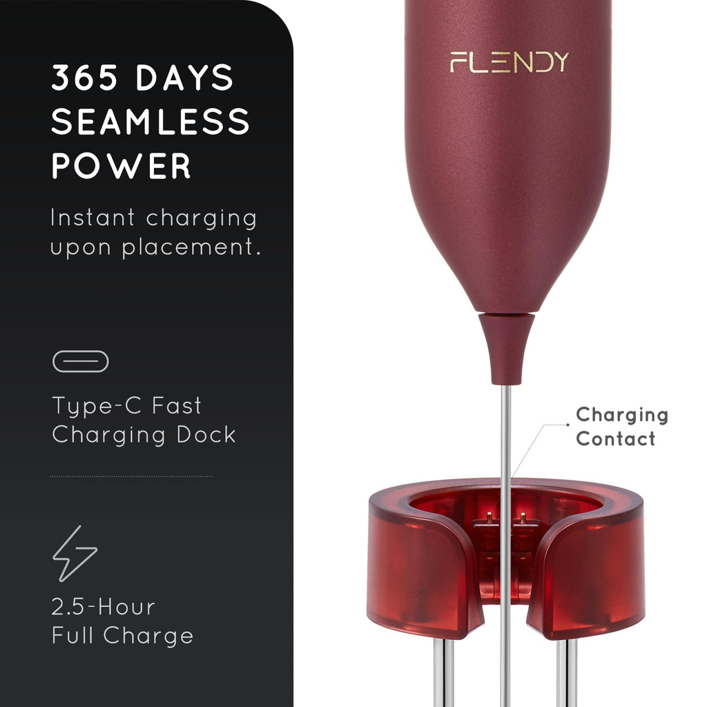 Flendy Rechargeable Milk Frother Handheld, Coffee Frother Handheld with USB-C Charging Stand, Electric Drink Mixer Handheld, Mini Electric Whisk Frother for Coffee, Matcha, etc