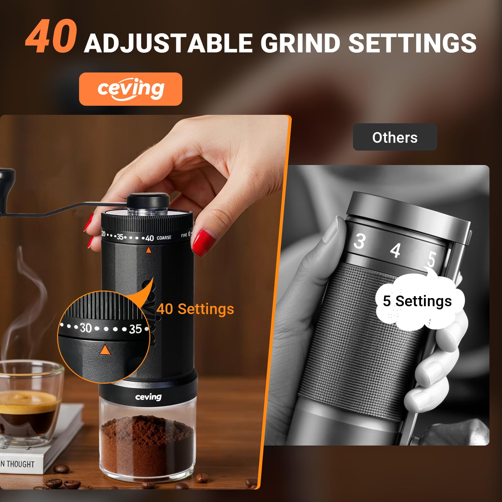 Mini Manual Coffee Grinder with 40 Adjustable Settings, Portable Hand Coffee Bean Mill with 30g Capacity, Conical Burr Coffee Grinder with Crank for Travel, Camping, Office, Espresso, Pour Over, etc