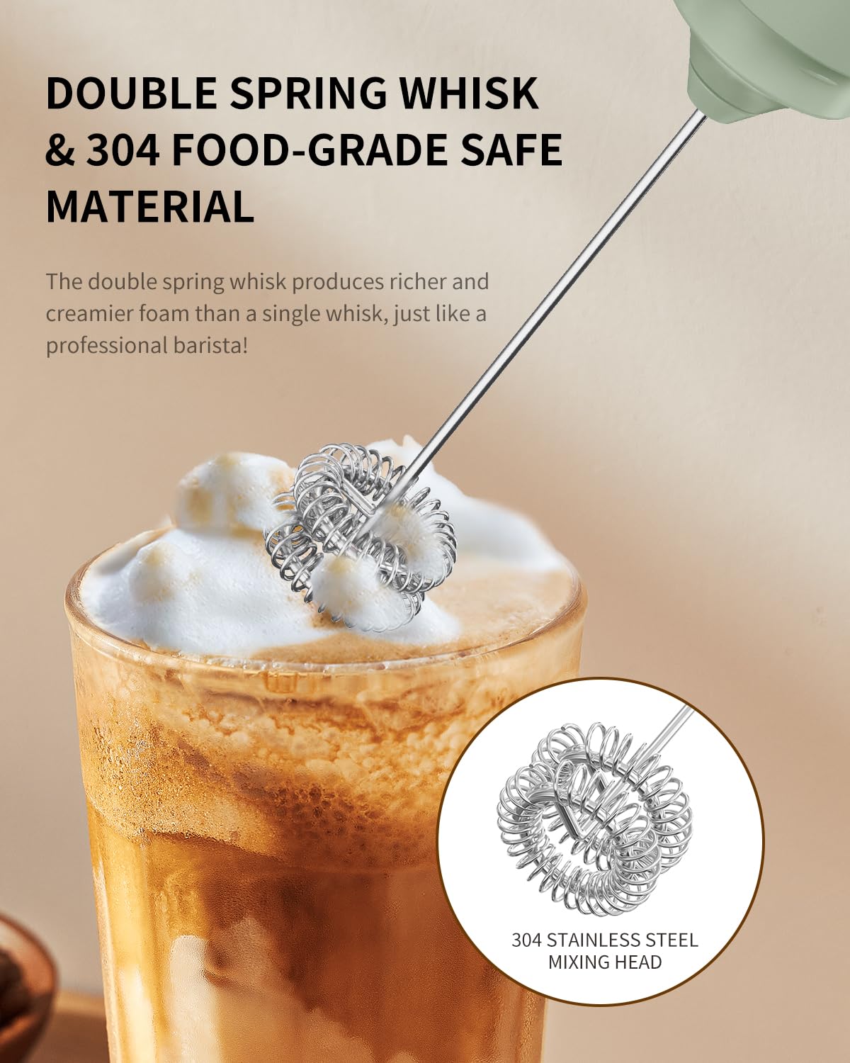 CIRCLE JOY Rechargeable Milk Frother Hanheld, Dual Coil Whisk Head Electric Coffee Frother, Portable Hand Frother Wand Drink Mixer for Matcha Lattes Cappuccino, Kitchen Gifts, Black