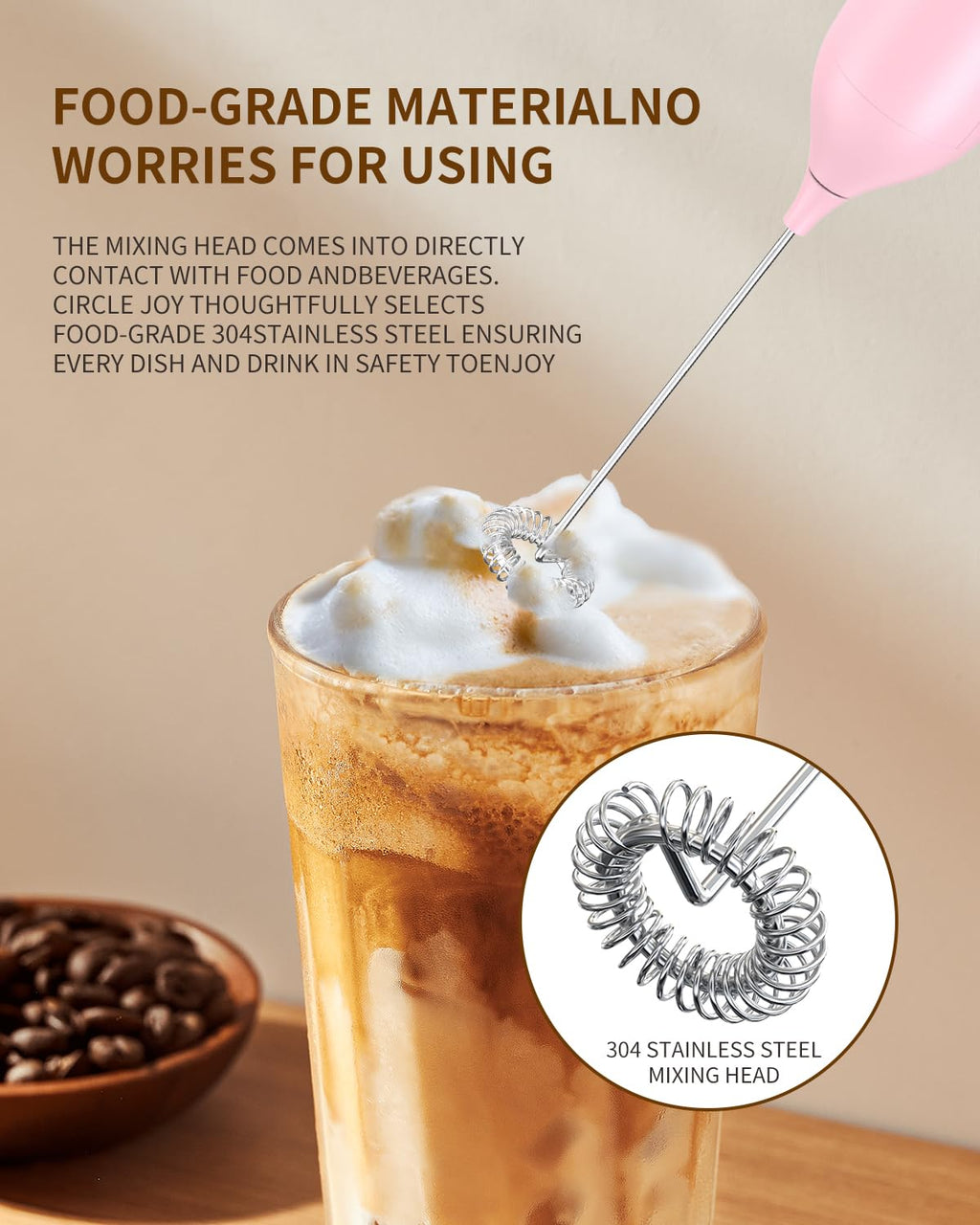 CIRCLE JOY Rechargeable Milk Frother Hanheld, Dual Coil Whisk Head Electric Coffee Frother, Portable Hand Frother Wand Drink Mixer for Matcha Lattes Cappuccino, Kitchen Gifts, Black