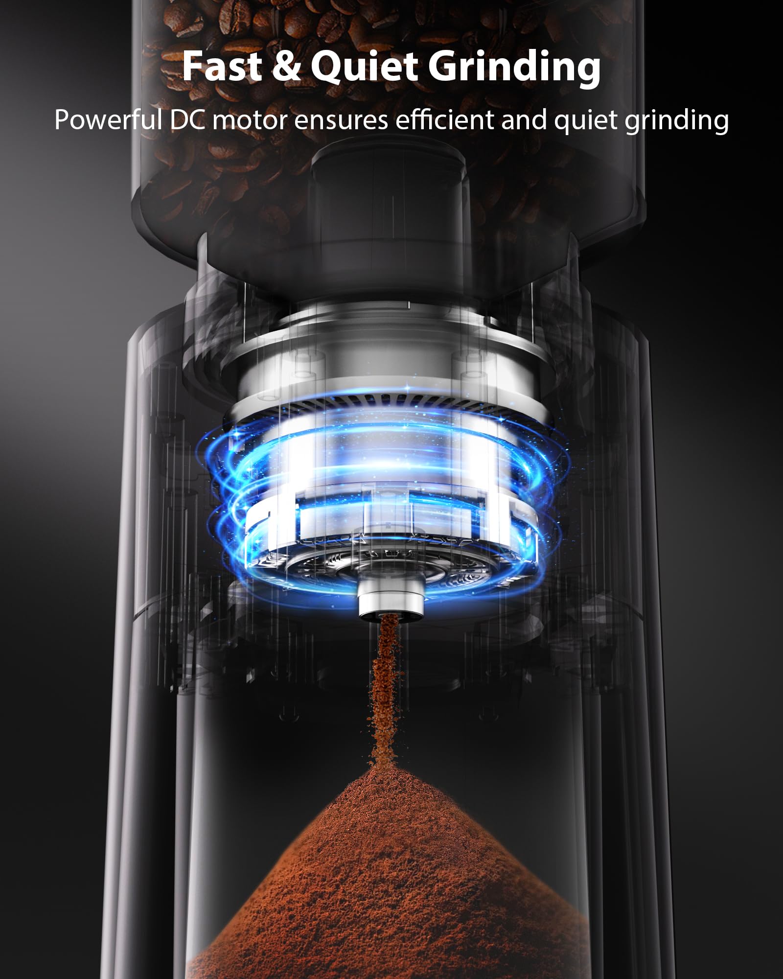 Aromaster Burr Coffee Grinder, Electric Conical Coffee Bean Grinder for Home Use, with 25 Grind Settings,3-Ears Portafilter Holder, Anti-static Design, Adjustable 2-12 Cups Timer, Cleaning Brush