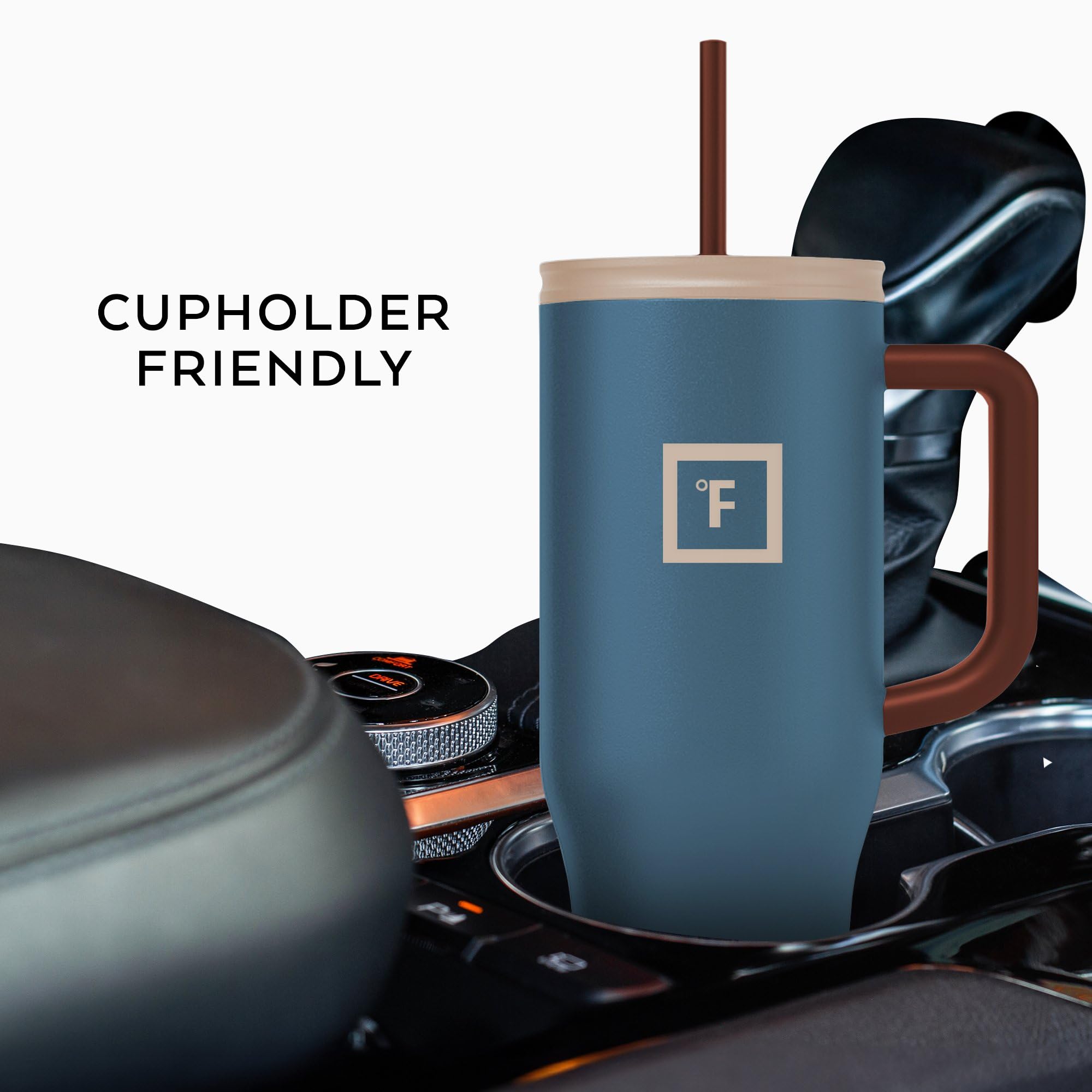 IRON °FLASK Co-Pilot Insulated Mug w/Straw & Flip Cap Lids - Cup Holder Bottle for Hot, Cold Drink - Leak-Proof - Water, Coffee Portable Travel Mug - Aurora, 40 Oz