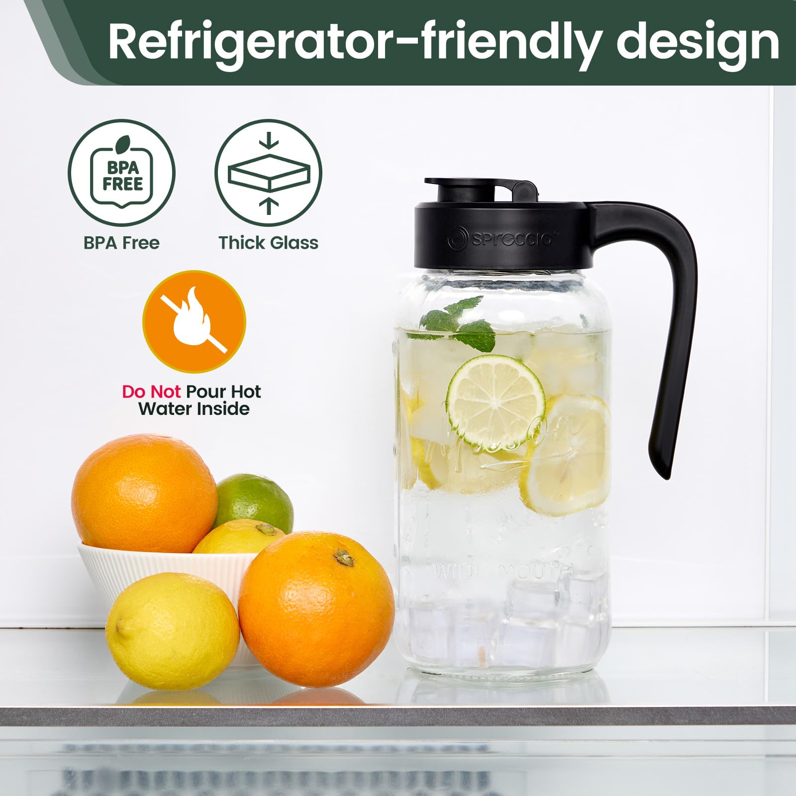 Mason Jar Pitcher - Airtight & Leakproof Glass Pitcher with Lid, Perfect for Breastmilk, Cold Brew, and Sun Tea, 2 Quart (64 oz) Mason Jar with Pour Spout Lid