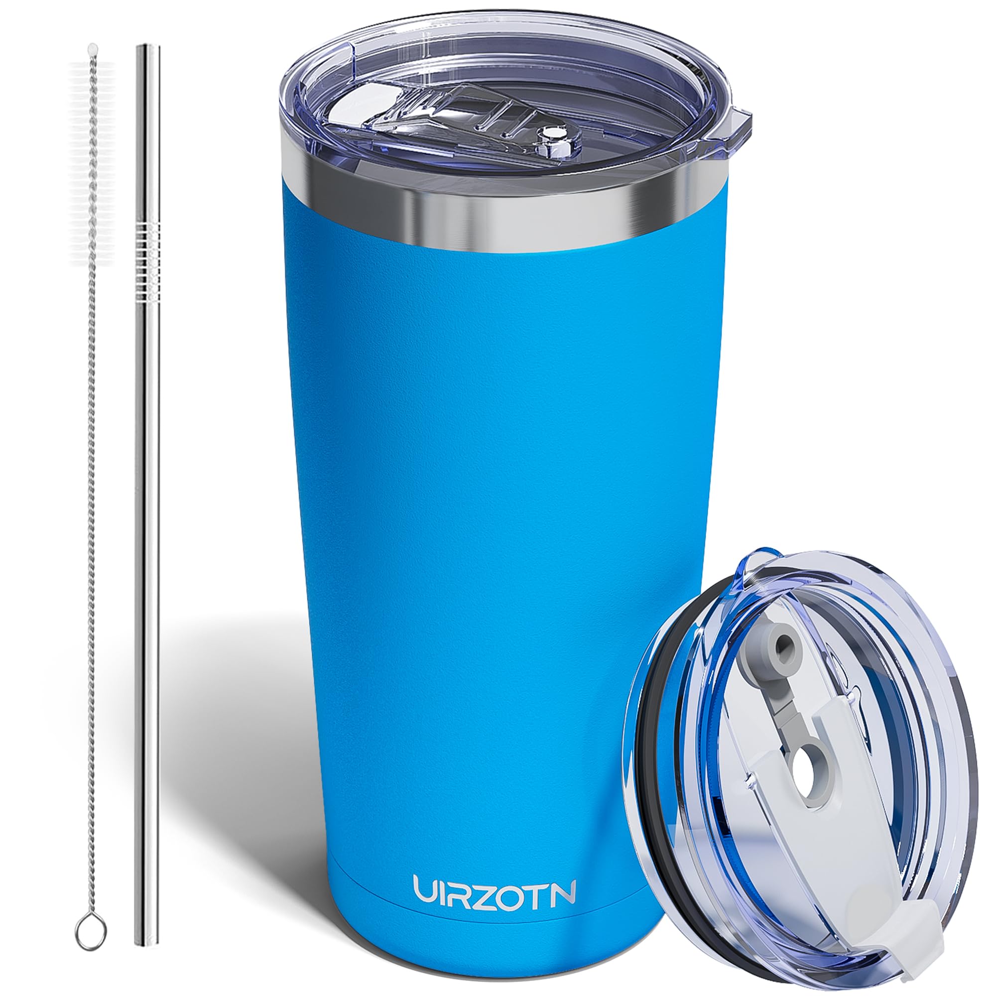 Travel Coffee Tumbler 20oz, Travel Coffee Mug with Dual Lids and Straw, Stainless Steel Double Wall Vacuum Insulated Tumbler for Hot/Iced Drinks (Textured Matte, Navy Blue)