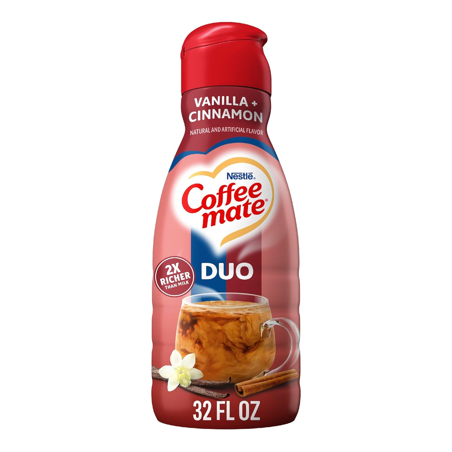 Coffee mate Cinnamon Vanilla Crème Flavored Coffee Creamer, Non-Dairy, Gluten-Free, Liquid Creamer for Coffee, Cholesterol Free, 63 Servings