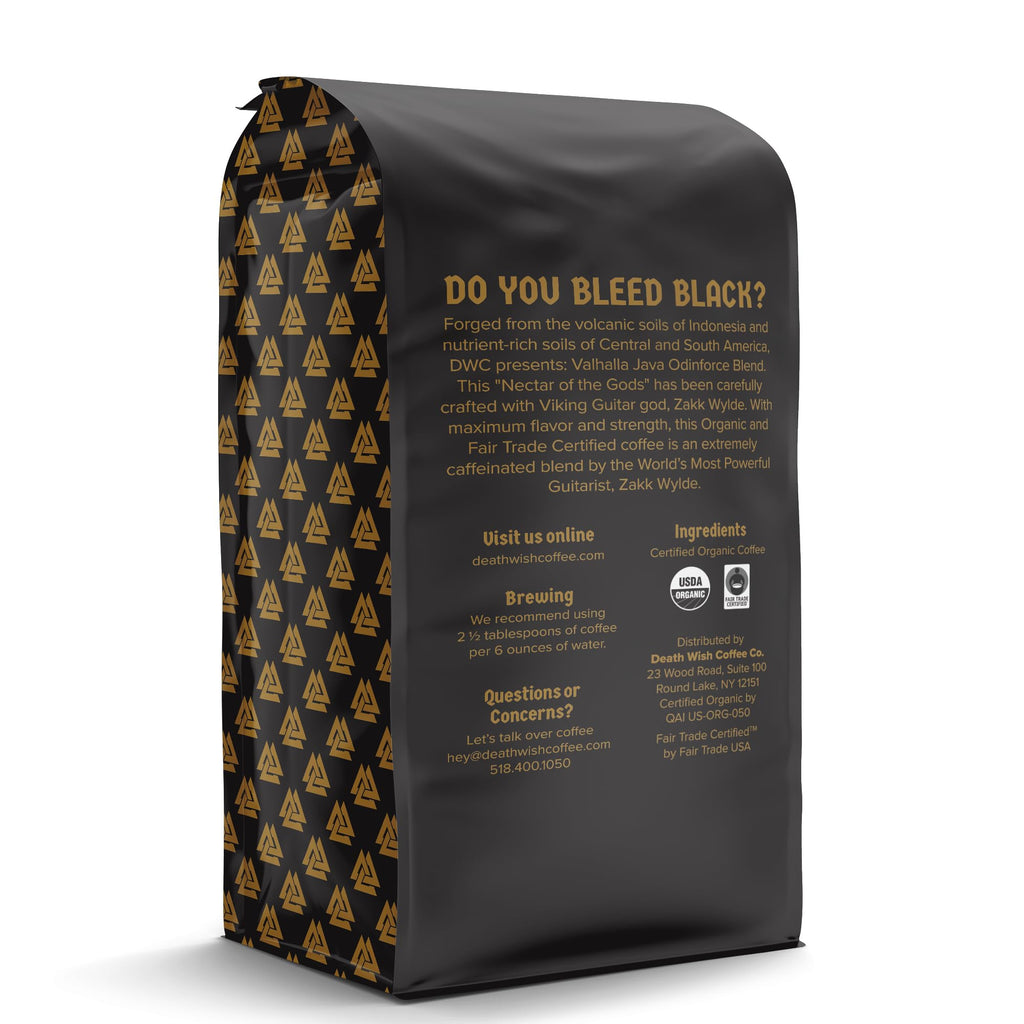 Death Wish Coffee, Valhalla Java Odinforce Blend Whole Bean, USDA Organic and Fair Trade, 12 oz (Pack of 1)