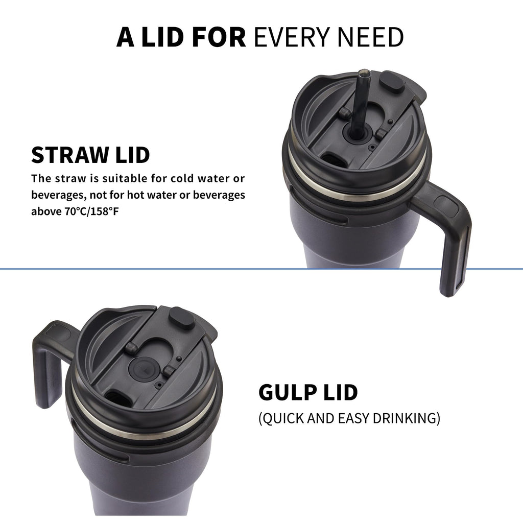 20 oz Insulated Coffee Mug Tumbler with Handle, Stainless Steel Travel Mug Tumbler with Lid and Straw,Double Wall Vacuum Leak Proof Ice Coffee Thermal Cup, Black