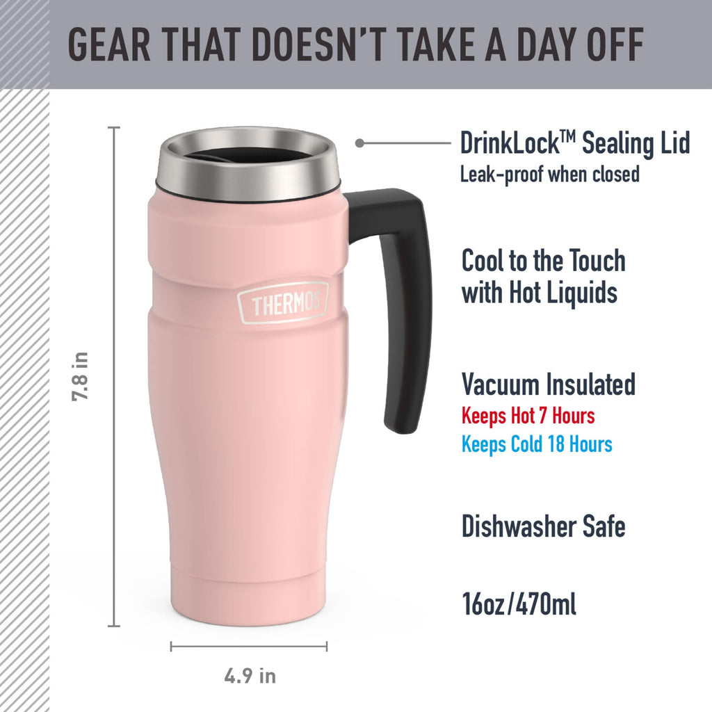 THERMOS Stainless King Vacuum-Insulated Travel Mug with Handle - 16oz, Midnight Blue - Thermos Tumbler for Hot & Cold Drinks - Leak & Sweat-Proof Stainless Steel Coffee Mug with Lid for Commuting