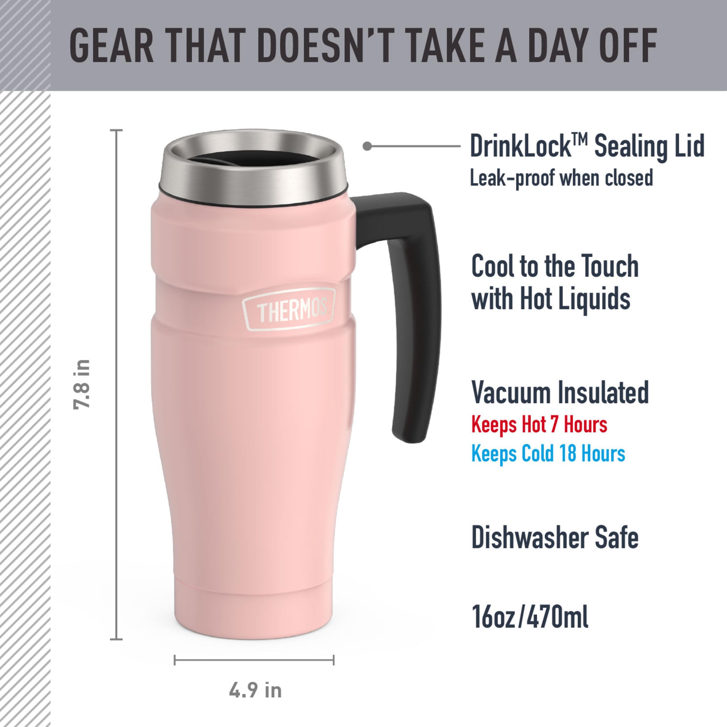 THERMOS Stainless King Vacuum-Insulated Travel Mug with Handle - 16oz, Midnight Blue - Thermos Tumbler for Hot & Cold Drinks - Leak & Sweat-Proof Stainless Steel Coffee Mug with Lid for Commuting