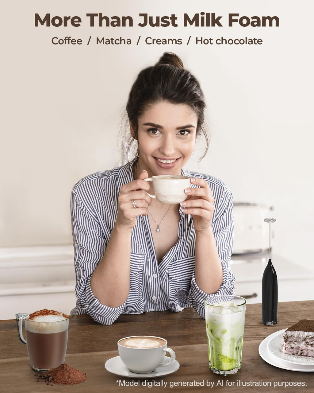 SIMPLETASTE Milk Frother Handheld Electric Foam Maker, Drink Mixer with Stainless Steel Whisk for Cappuccino, Bulletproof Coffee, Latte, Gray, with Stand, Battery Operated