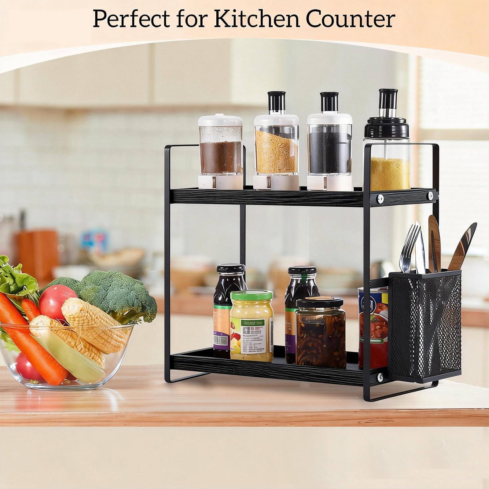 LEMIKKLE Coffee Station Organizer with Pod Holder and Drawer, Kitchen Countertop Organizer, Coffee Bar Accessories Station with Coffee Pod Storage, 2-Tier Wood Coffee Organizer With 6 Hooks