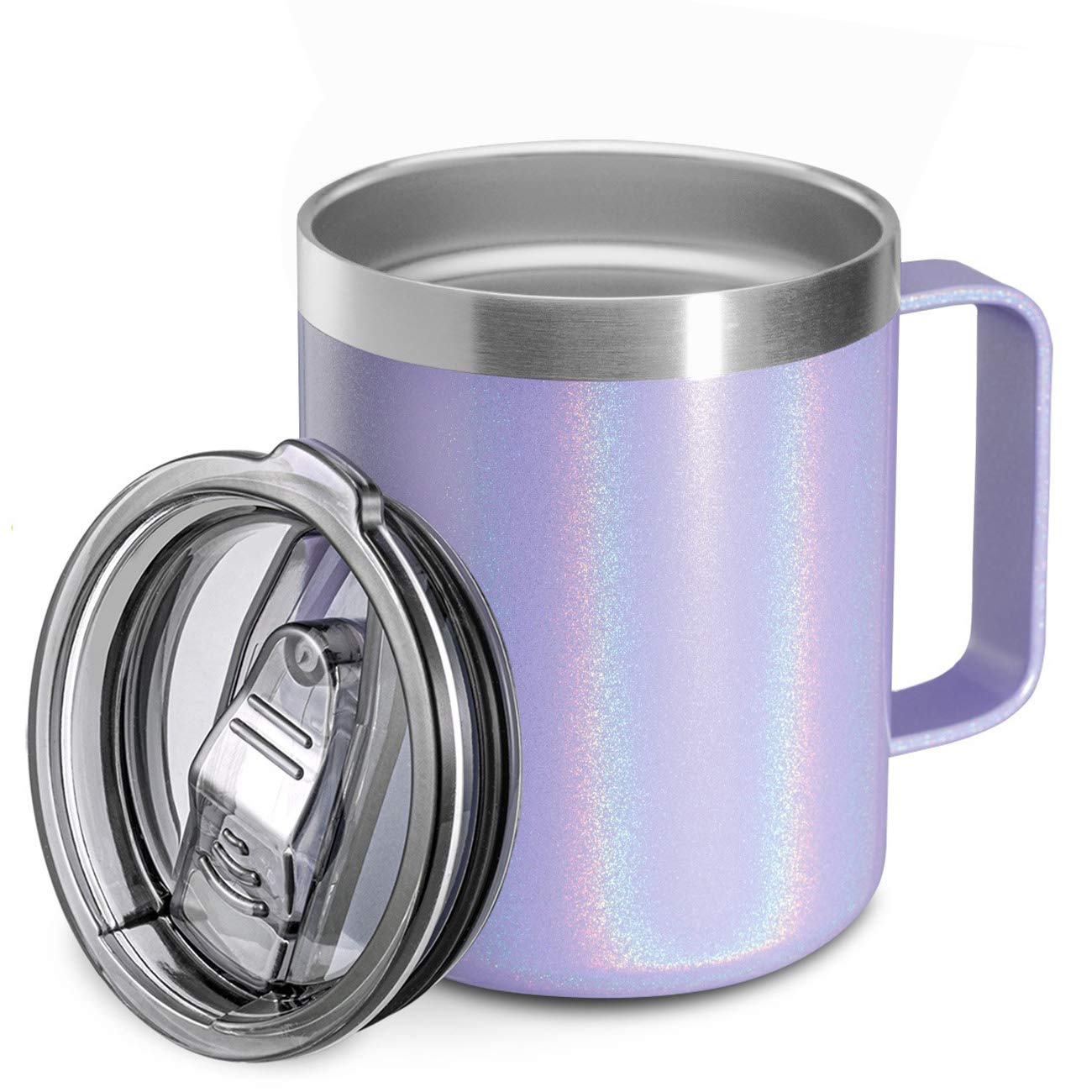 12oz Stainless Steel Insulated Coffee Mug with Handle, Double Wall Vacuum Travel Mug, Tumbler Cup with Sliding Lid, Navy
