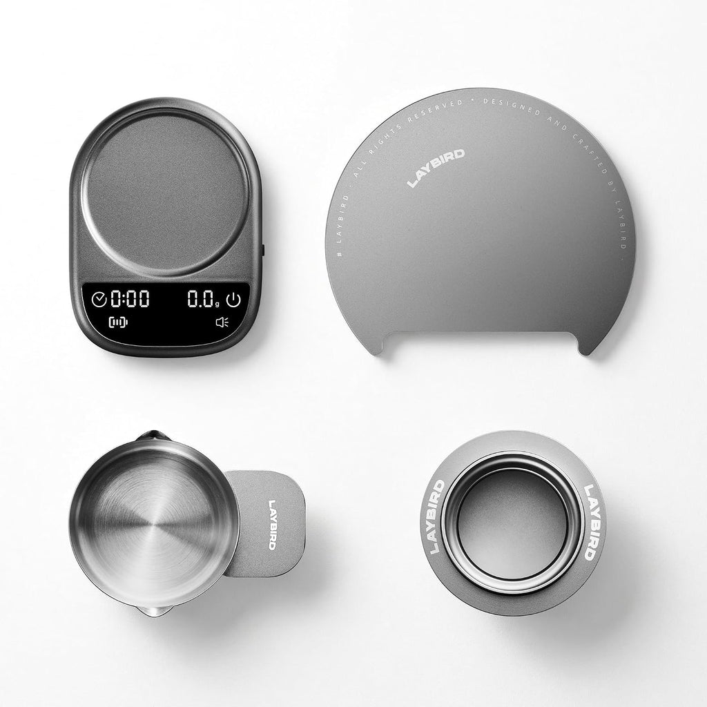 LAYBIRD MagAttach 3-in-1 Coffee Scale with Timer – Precision Espresso & Pour Over Scale with Flow Rate and Brew Ratio Display, Includes Magnetic Dosing Cup and Extension Platform Brewing Accessories