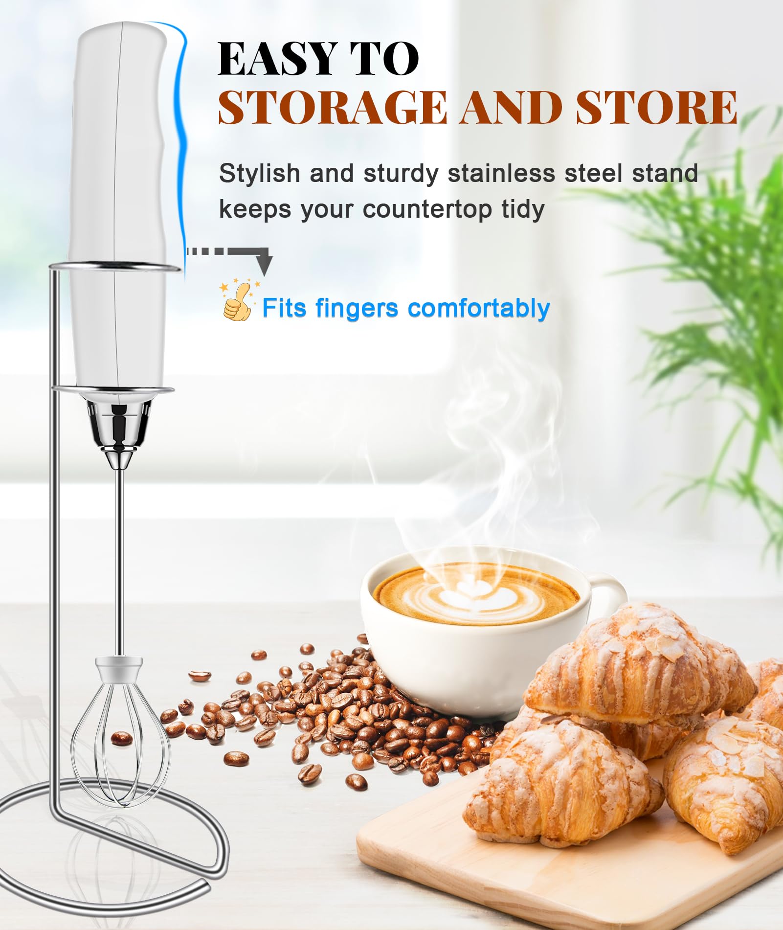 YUSWKO Black Handheld Milk Frother Wand for Coffee, Rechargeable Electric Whisk with 3 Heads 3 Speeds Drink Mixer Coffee Frother For Latte, Cappuccino, Hot Chocolate, Egg