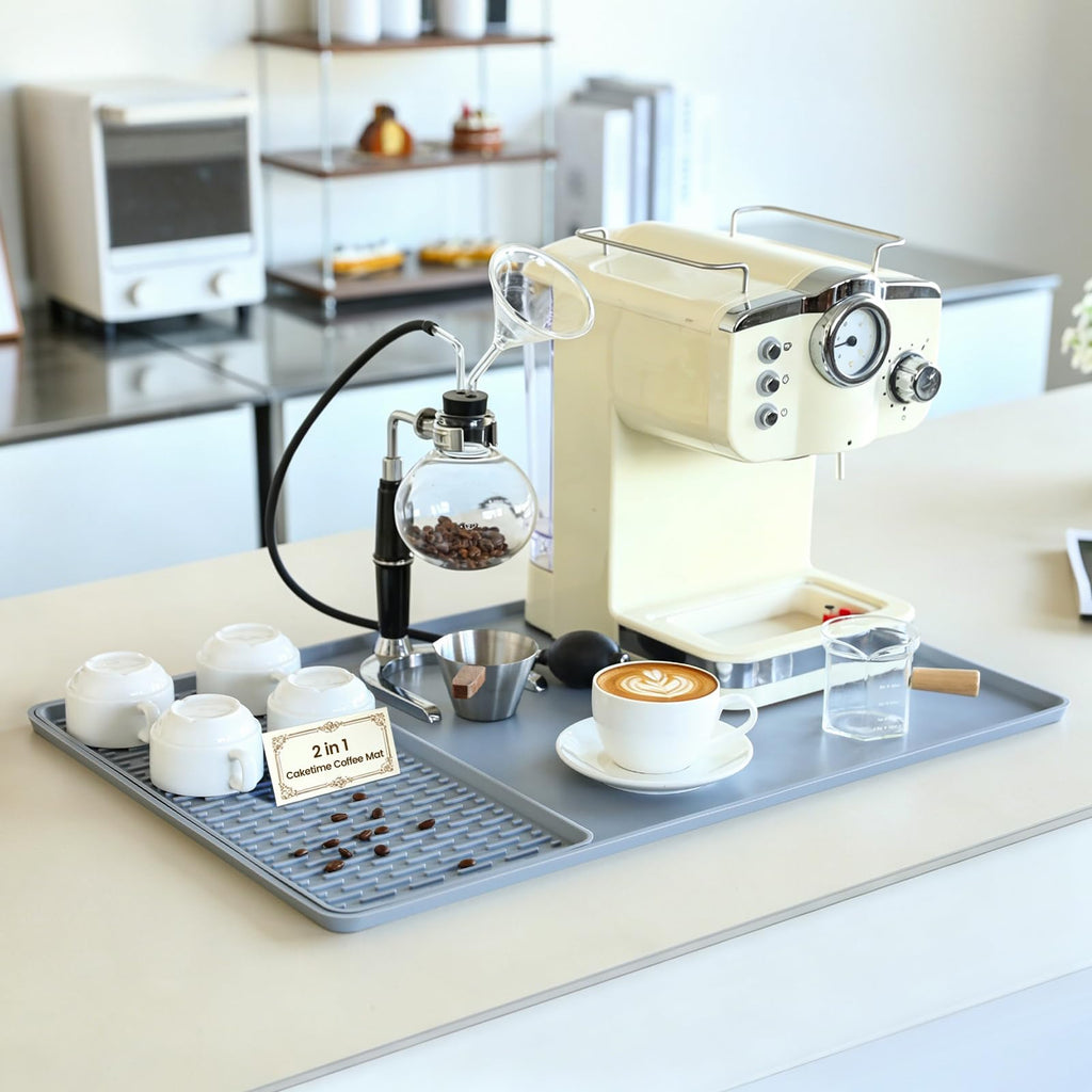 Caketime 2 In 1 Silicone Coffee Bar Mat Accessories Detachable Dish Drying Rug Rack Stone for Kitchen Counter Home Household Apartment Office Essentials Barista Espresso Machine Drainer Must Have