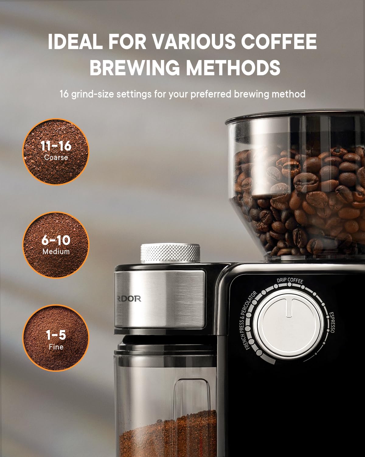 SHARDOR Electric Burr Coffee Grinder 2.0, Automatic Coffee Bean Grinder for Home Use, Adjustable Burr Mill with 16 Precise Settings for Espresso & French Press, Glossy Black