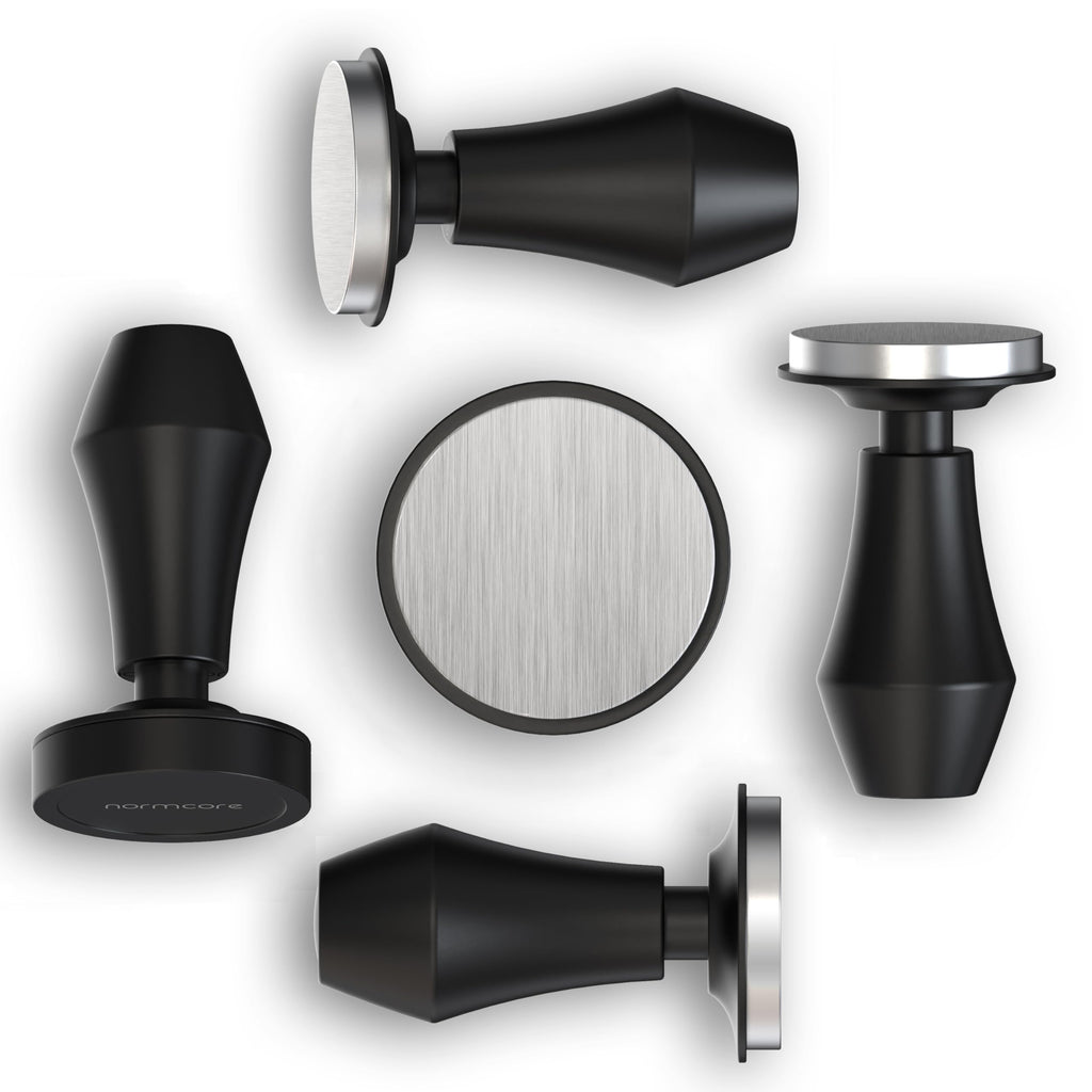 Normcore V4 Coffee Tamper 53.3mm - Spring-Loaded Tamper - Barista Espresso Tamper with 15lb / 25lb / 30lbs Replacement Springs - Anodized Aluminum Handle and Stand - Flat Base, Black