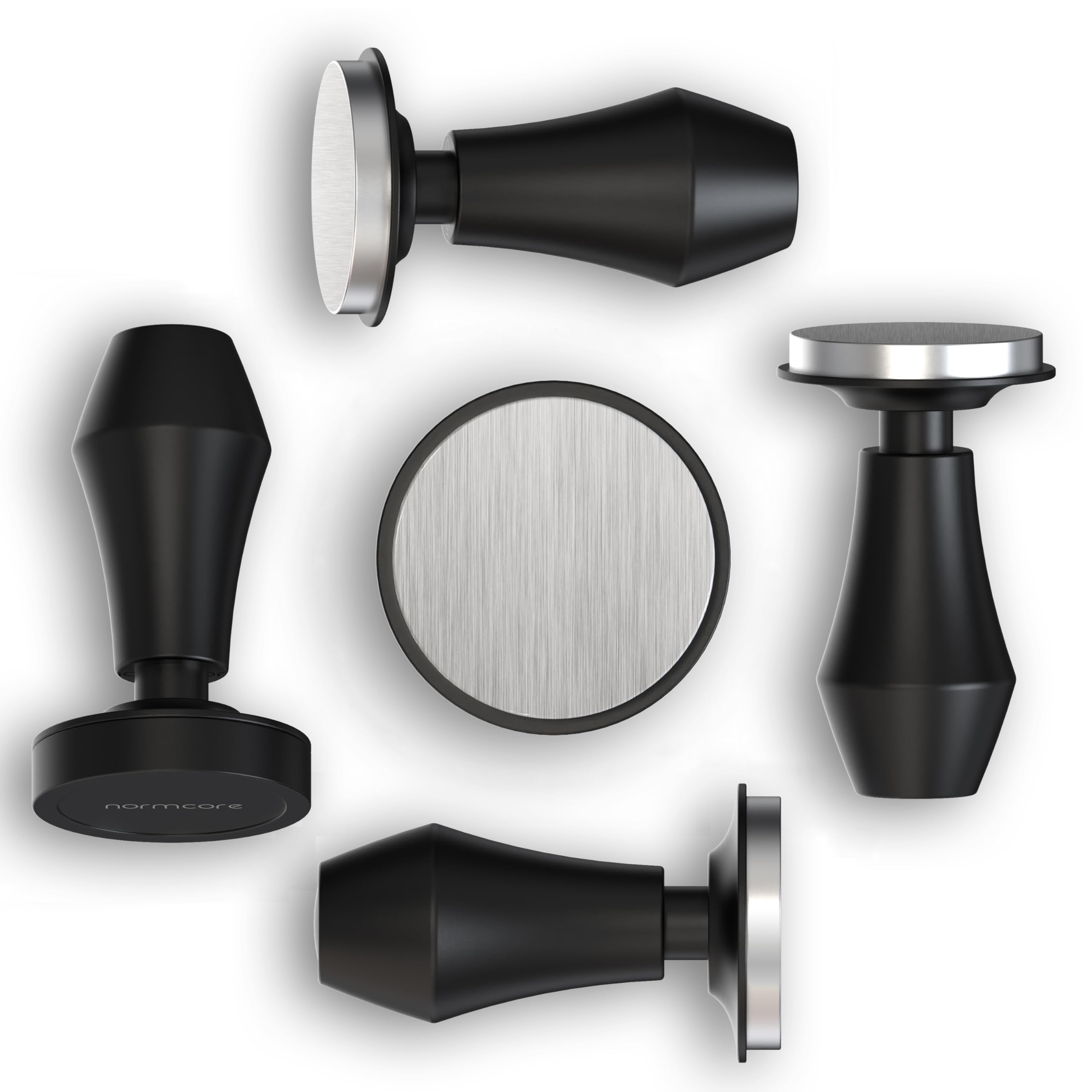 Normcore V4 Coffee Tamper 53.3mm - Spring-Loaded Tamper - Barista Espresso Tamper with 15lb / 25lb / 30lbs Replacement Springs - Anodized Aluminum Handle and Stand - Flat Base, Black