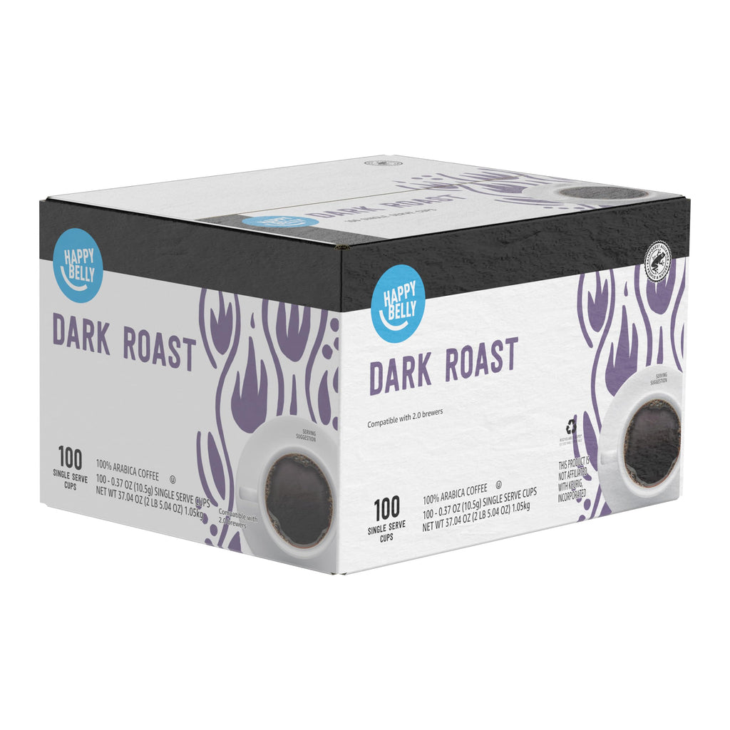 Amazon Brand - Happy Belly Dark Roast Coffee Pods, French Roast, Compatible with Keurig 2.0 K-Cup Brewers, 100 Count