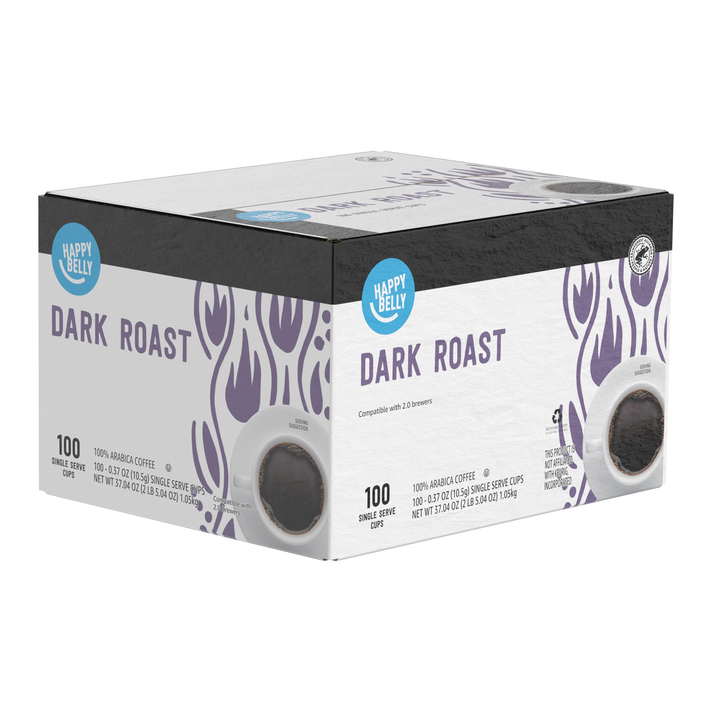 Amazon Brand - Happy Belly Dark Roast Coffee Pods, French Roast, Compatible with Keurig 2.0 K-Cup Brewers, 100 Count