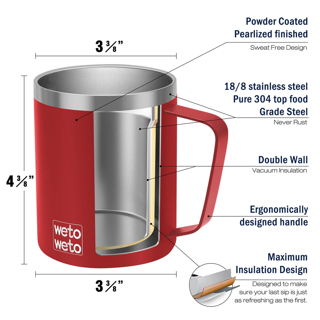 WETOWETO Coffee Mug with Handle, 14oz Insulated Stainless Steel Coffee Travel Mug, Double Wall Vacuum Reusable Coffee Cup with Lid, Powder Coated Rose Gold