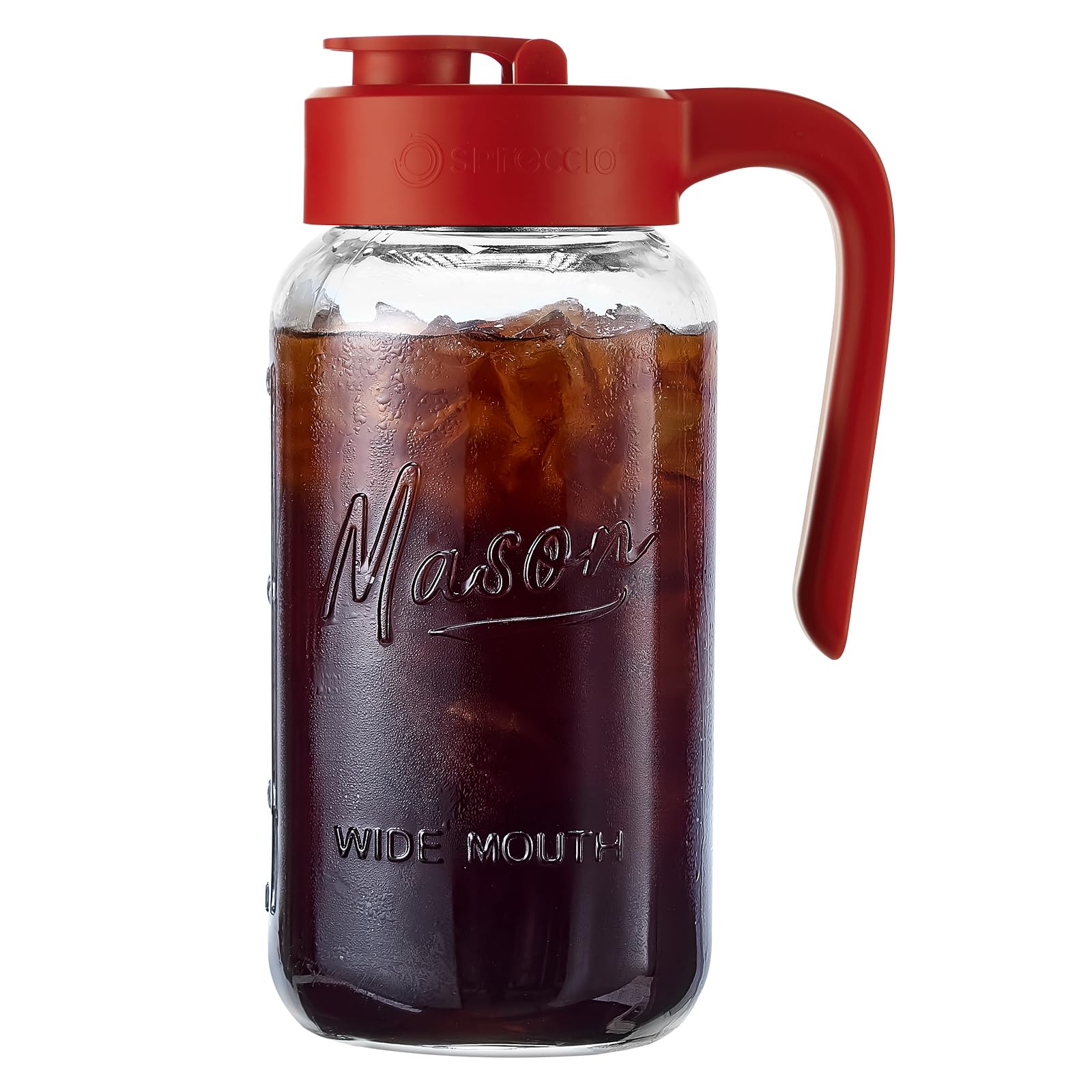 Mason Jar Pitcher - Airtight & Leakproof Glass Pitcher with Lid, Perfect for Breastmilk, Cold Brew, and Sun Tea, 2 Quart (64 oz) Mason Jar with Pour Spout Lid