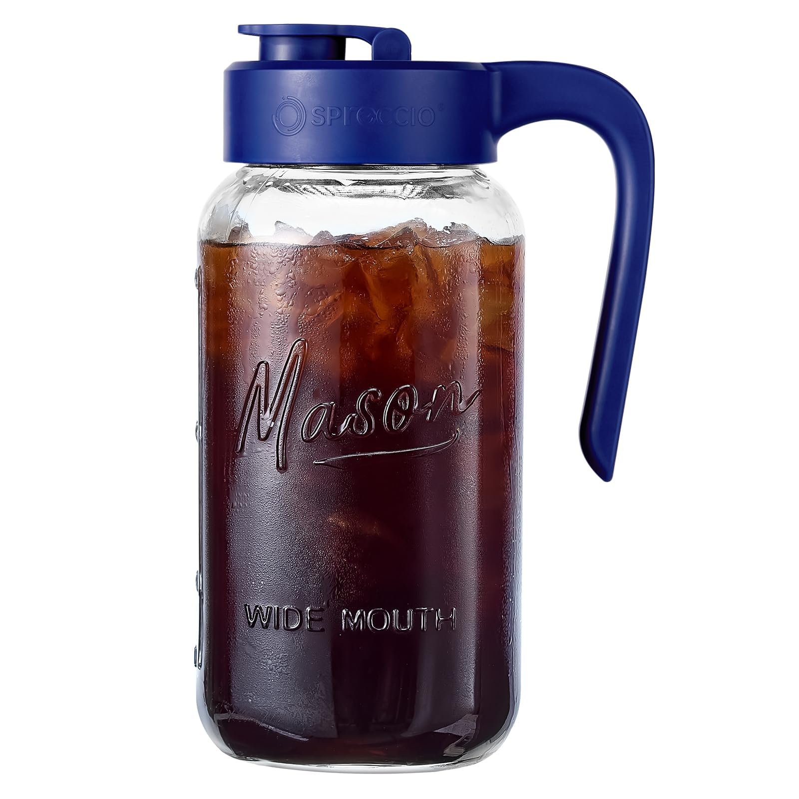 Mason Jar Pitcher - Airtight & Leakproof Glass Pitcher with Lid, Perfect for Breastmilk, Cold Brew, and Sun Tea, 2 Quart (64 oz) Mason Jar with Pour Spout Lid