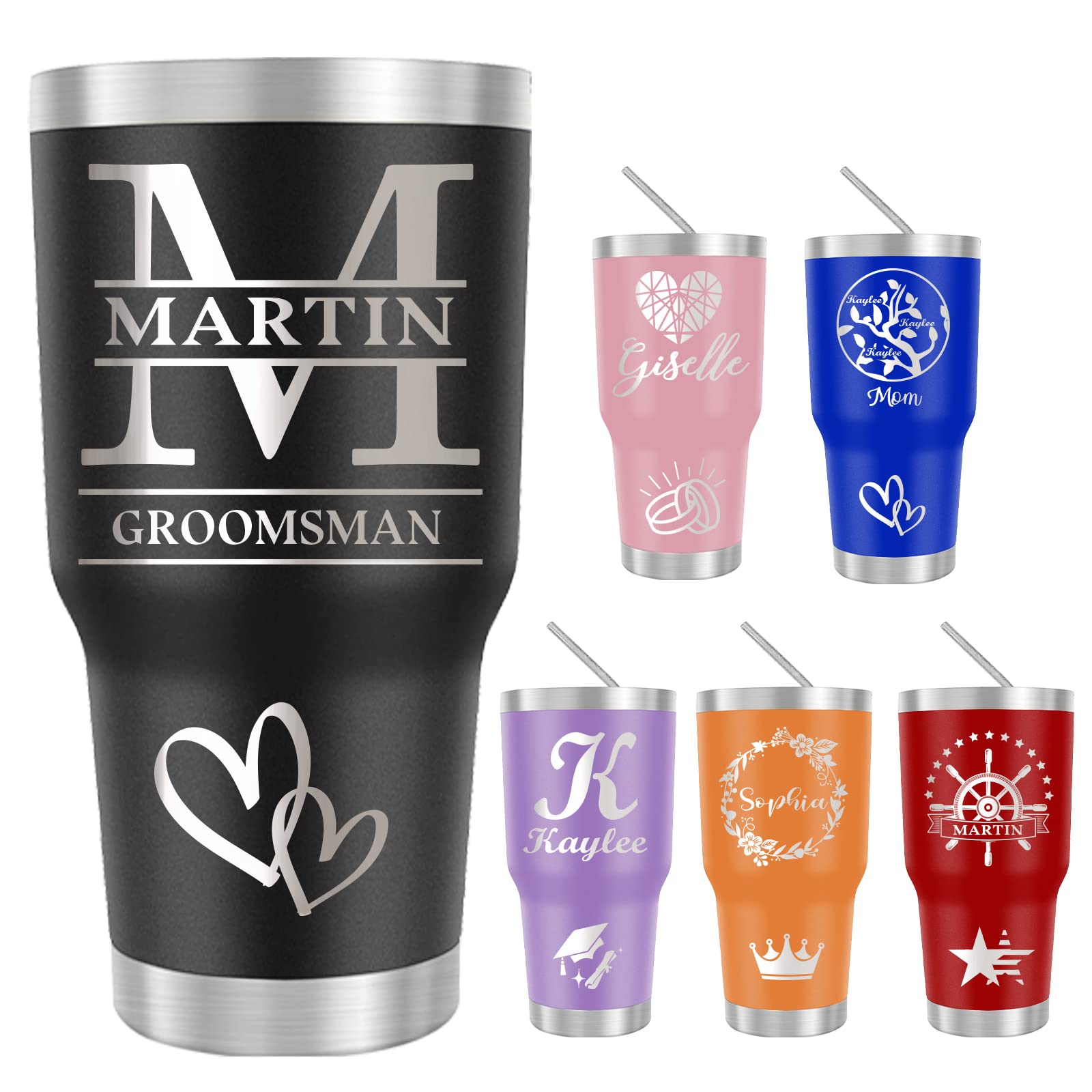 Personalized Tumbler Custom Coffee Tumbler Laser Engrave with Name 20 Oz Stainless Steel Travel Tumbler Cup Mug Personalized Gifts for Birthday Christmas Anniversary for Men Women Kids