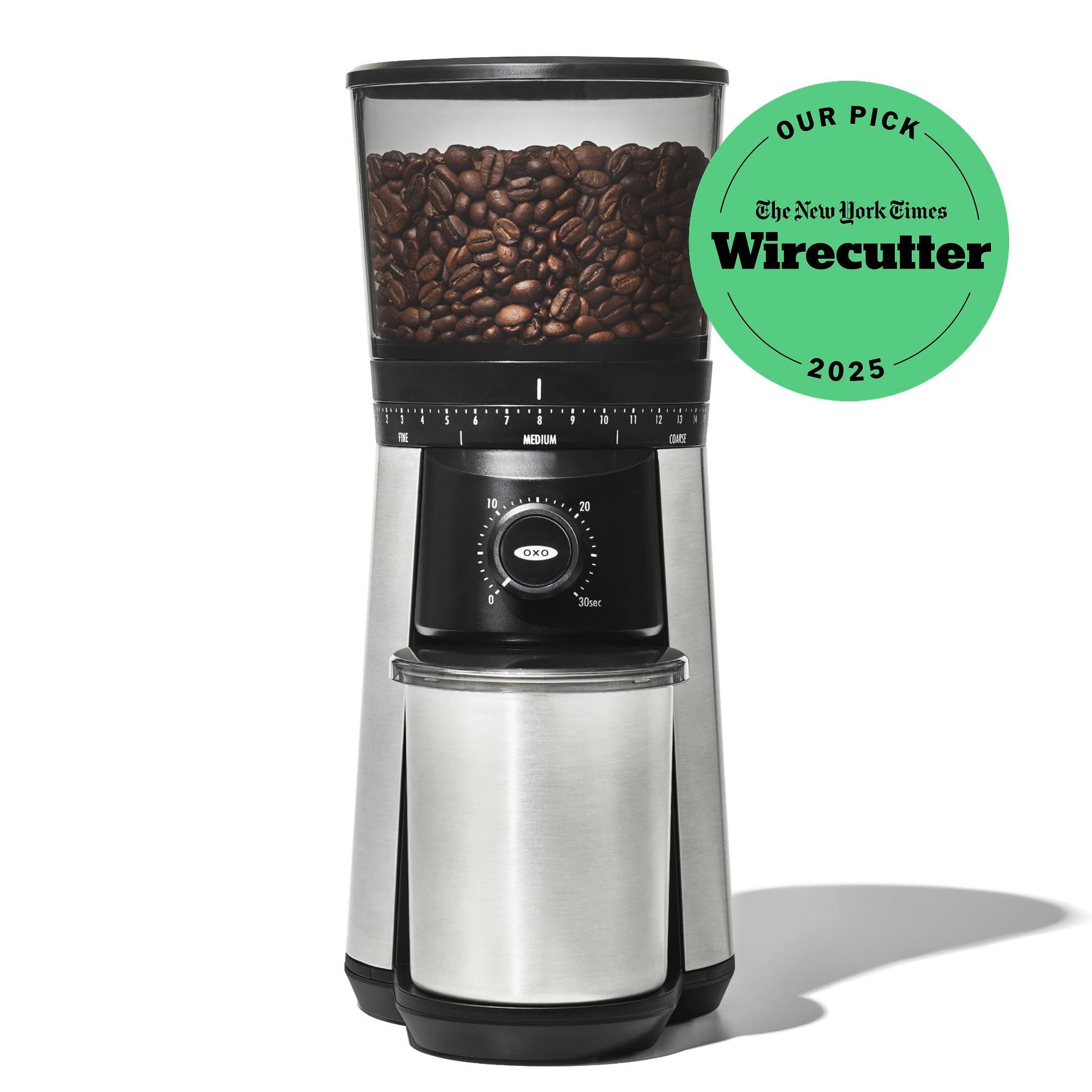 OXO Brew Conical Burr Coffee Grinder - Silver, Stainless Steel Burrs, One-Touch Automatic Smart Grind