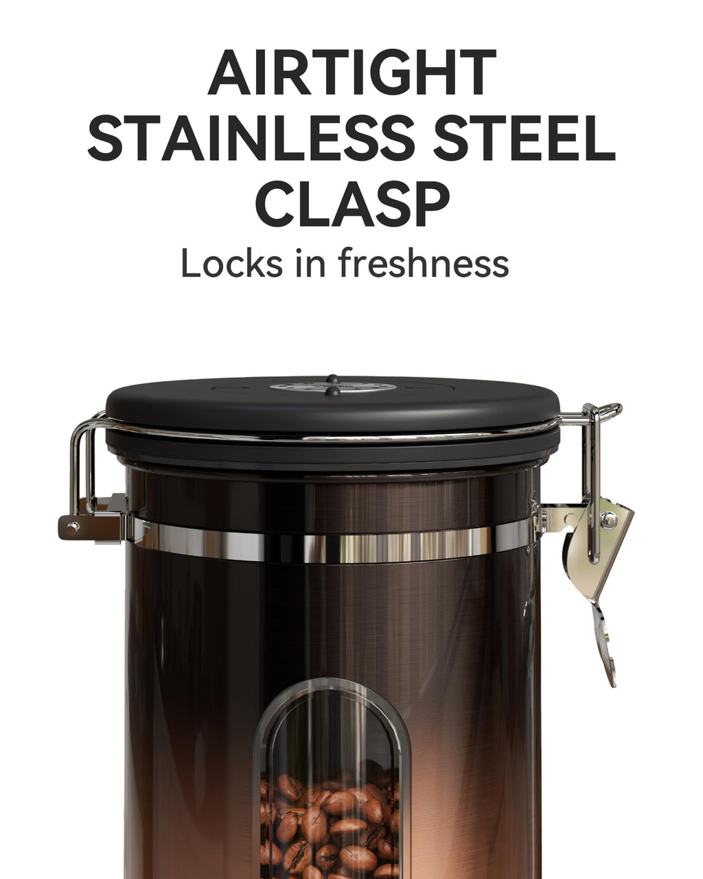 Veken Coffee Canister with Window,Airtight Stainless Steel Pantry Container,Home Kitchen Food Storage Organizers for Ground,Beans,Espresso,Rice,Tea,Sugar,Cereal, Decor,Bar Accessories,Gifts,22OZ,Black