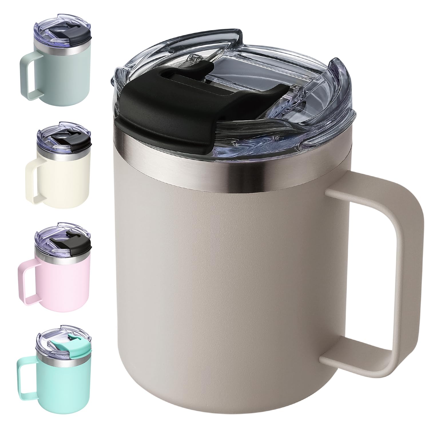 12oz Stainless Steel Insulated Coffee Mug with Handle, Double Wall Vacuum Travel Mug, Tumbler Cup with Sliding Lid, Navy