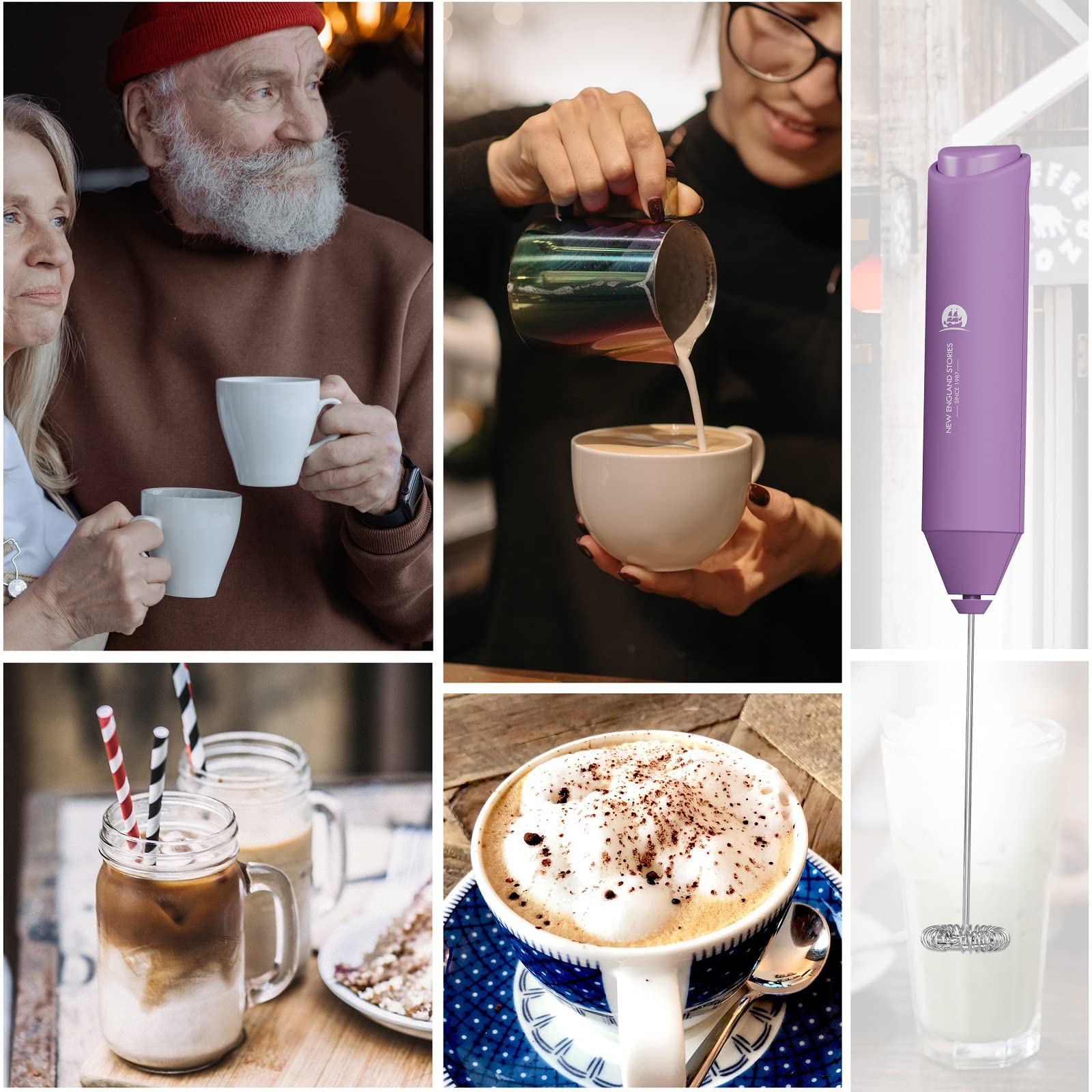 Powerful Milk Frother Handheld Foam Maker, Mini Whisk Drink Mixer for Coffee, Cappuccino, Latte, Matcha, Hot Chocolate, No Stand, Green