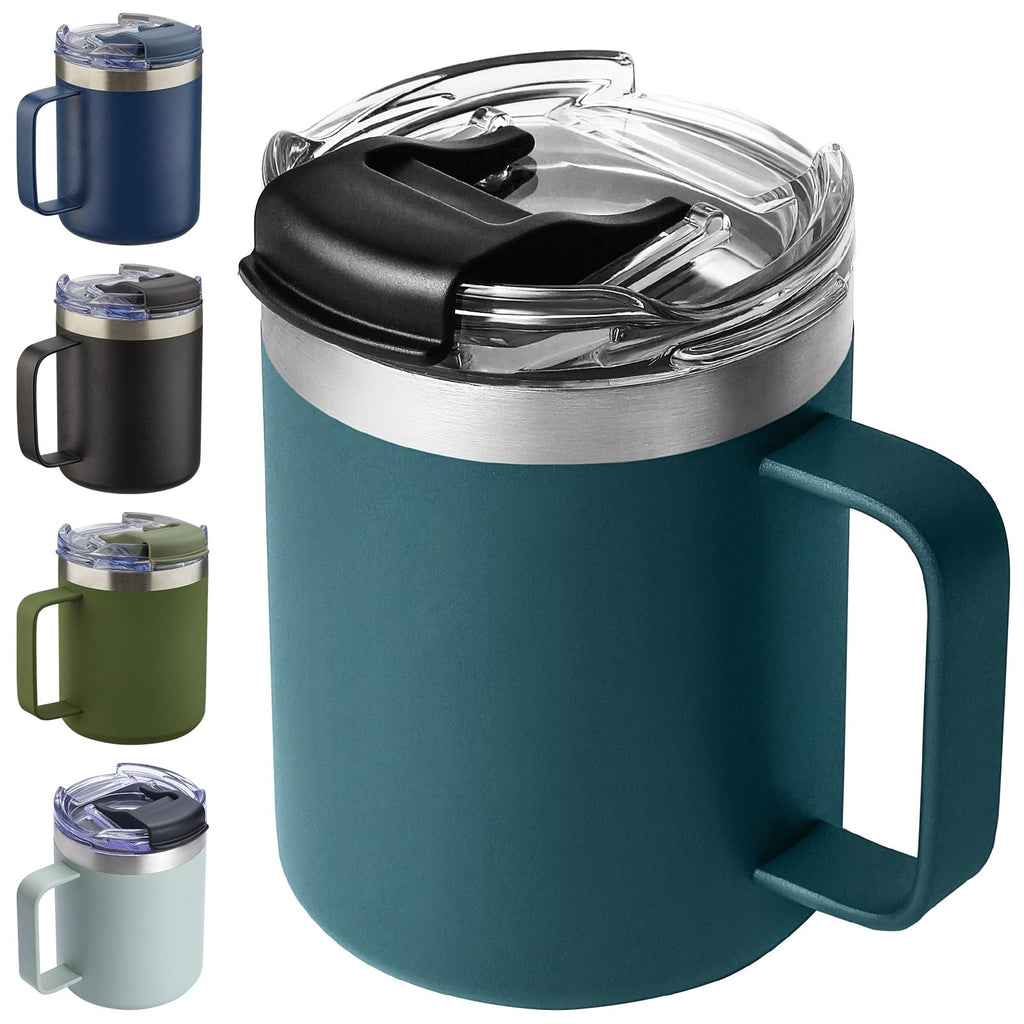 12oz Stainless Steel Insulated Coffee Mug with Handle, Double Wall Vacuum Travel Mug, Tumbler Cup with Sliding Lid, Navy