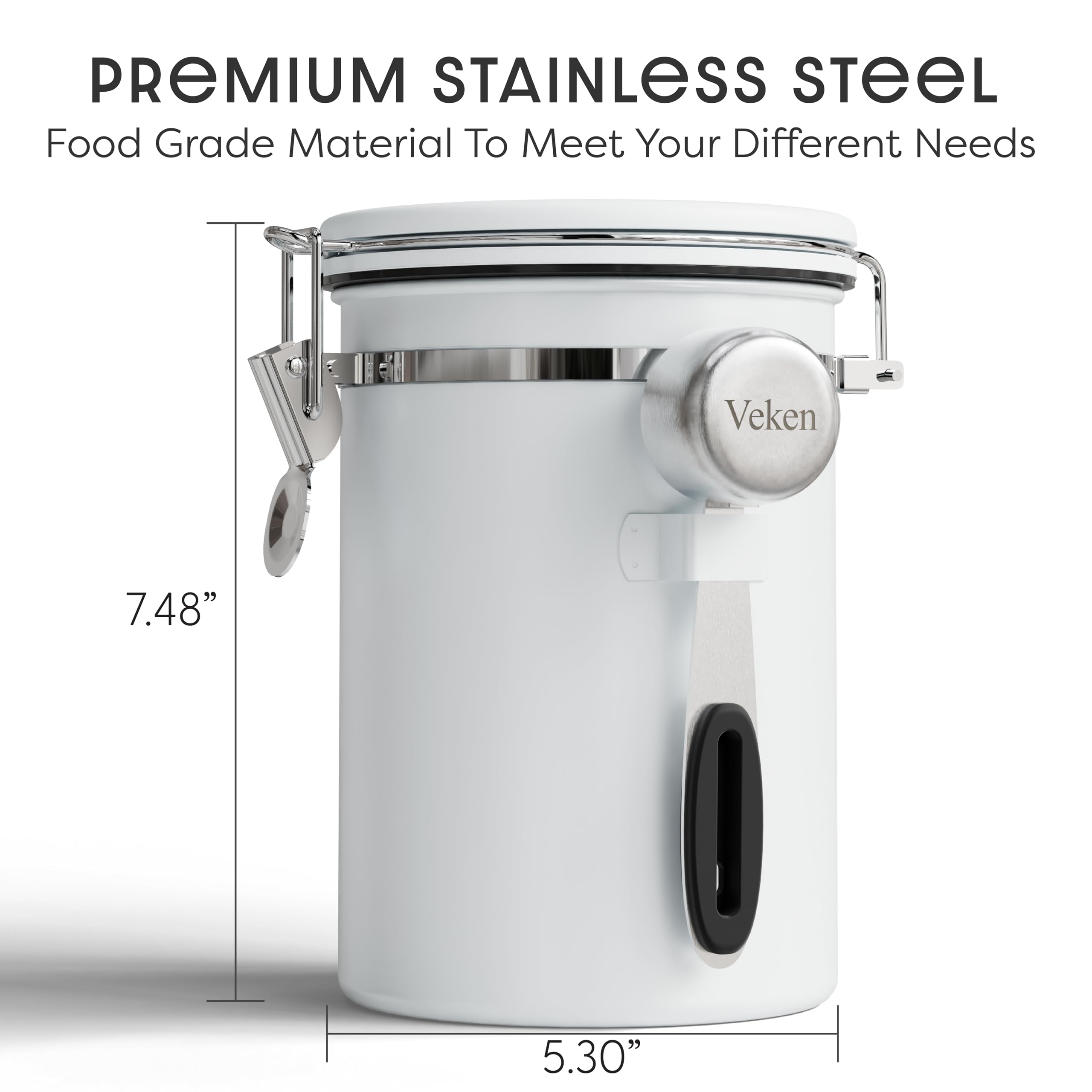 Veken Coffee Canister with Window,Airtight Stainless Steel Pantry Container,Home Kitchen Food Storage Organizers for Ground,Beans,Espresso,Rice,Tea,Sugar,Cereal, Decor,Bar Accessories,Gifts,22OZ,Black