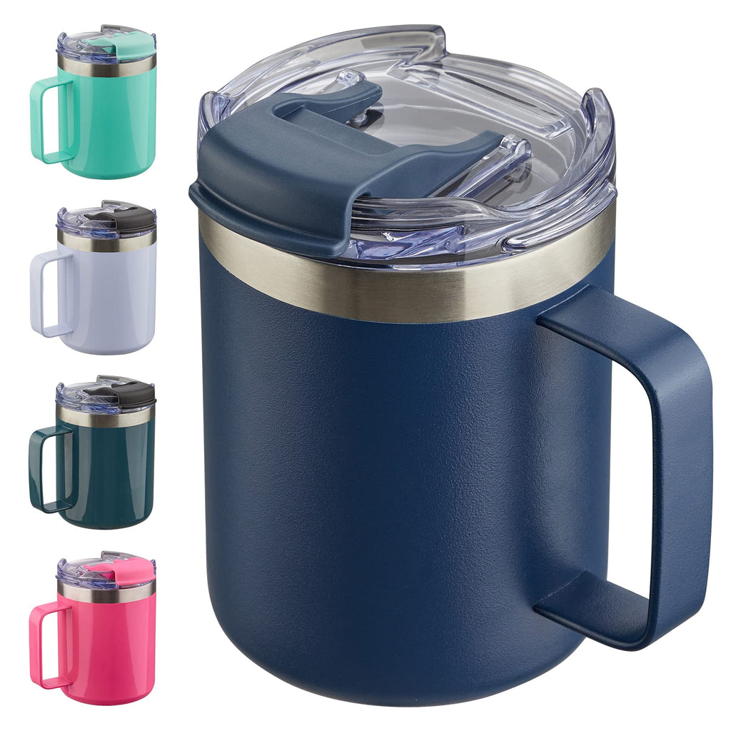 12oz Stainless Steel Insulated Coffee Mug with Handle, Double Wall Vacuum Travel Mug, Tumbler Cup with Sliding Lid, Navy