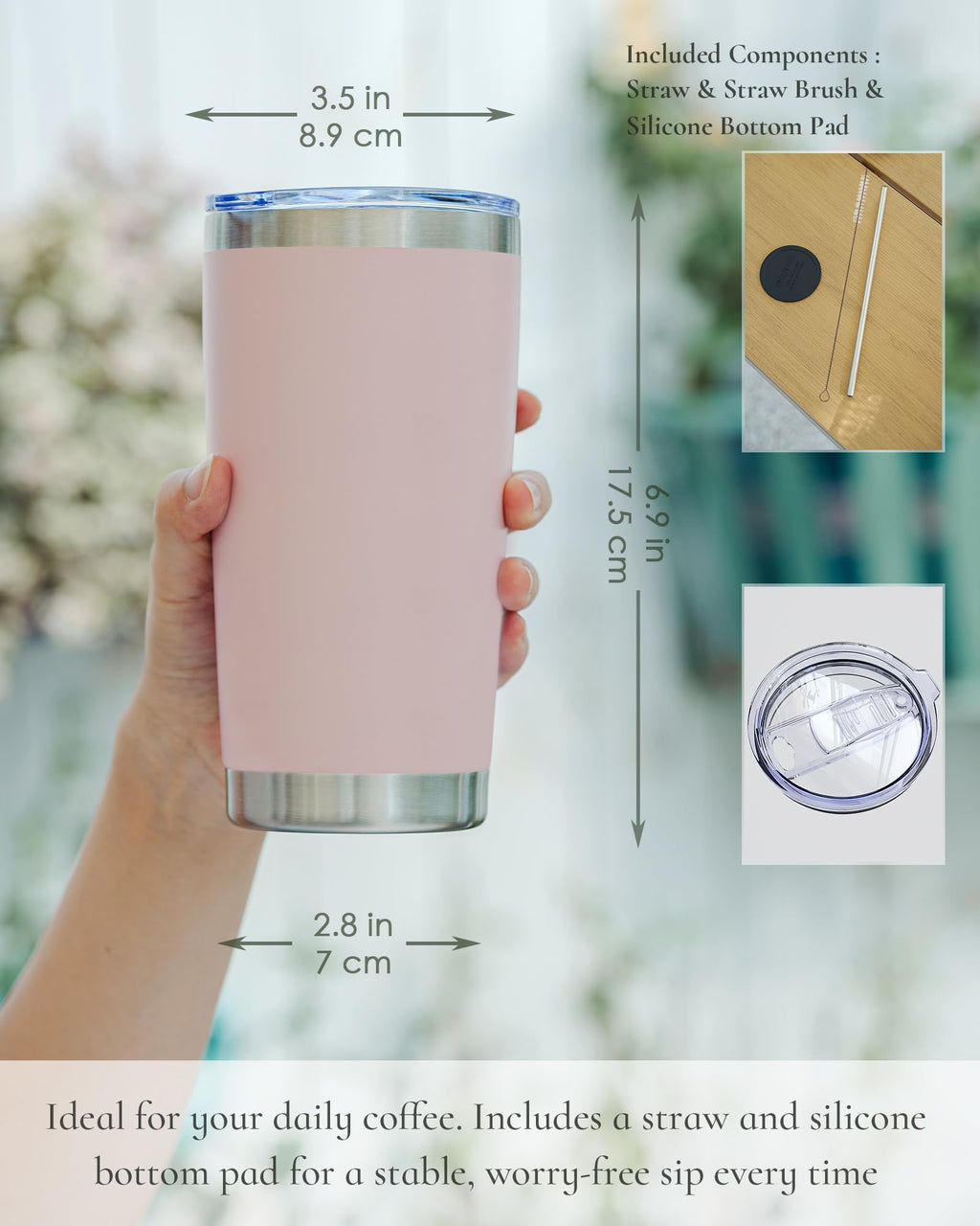 Travel Coffee Tumbler 20oz, Travel Coffee Mug with Dual Lids and Straw, Stainless Steel Double Wall Vacuum Insulated Tumbler for Hot/Iced Drinks (Textured Matte, Navy Blue)