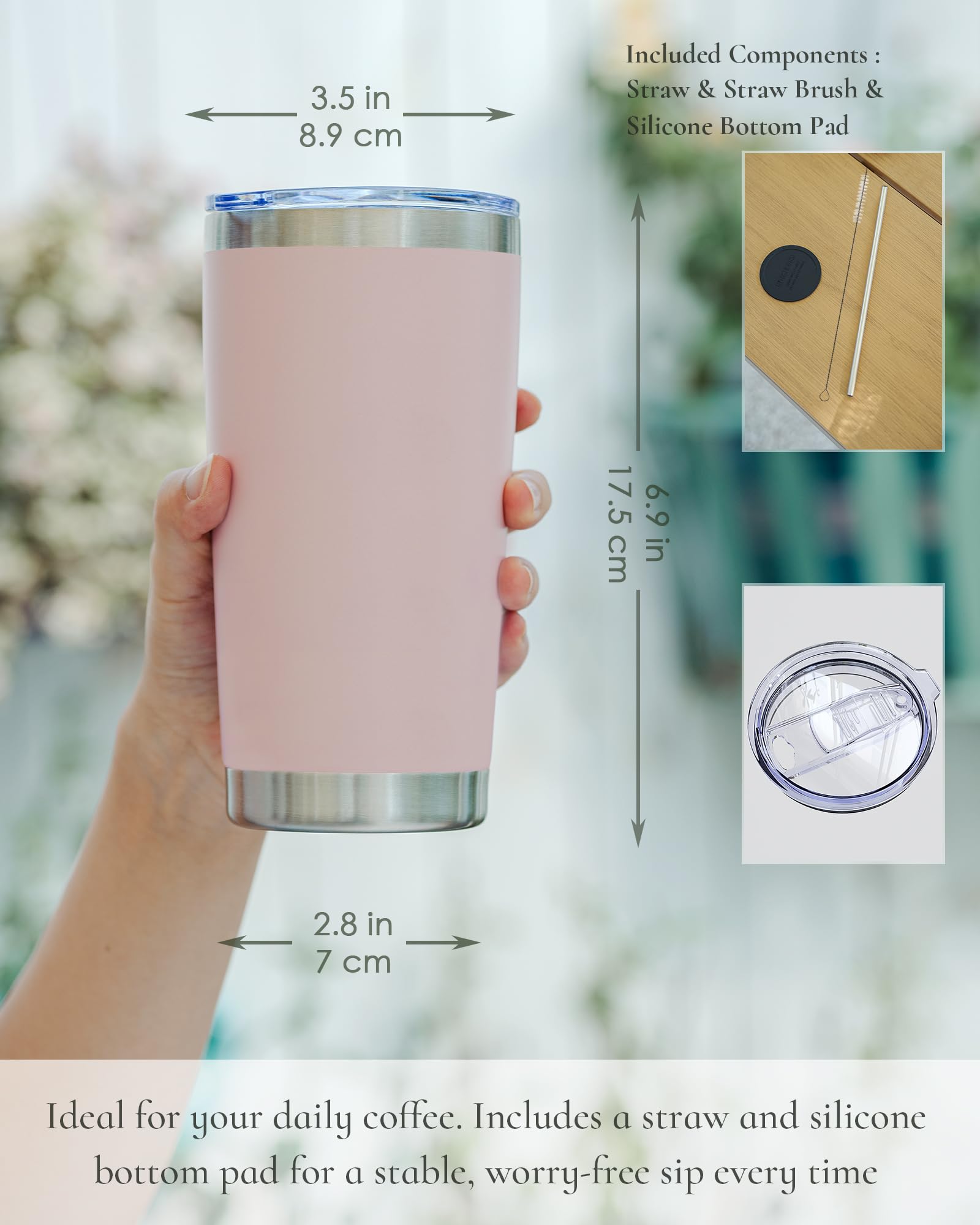 Travel Coffee Tumbler 20oz, Travel Coffee Mug with Dual Lids and Straw, Stainless Steel Double Wall Vacuum Insulated Tumbler for Hot/Iced Drinks (Textured Matte, Navy Blue)