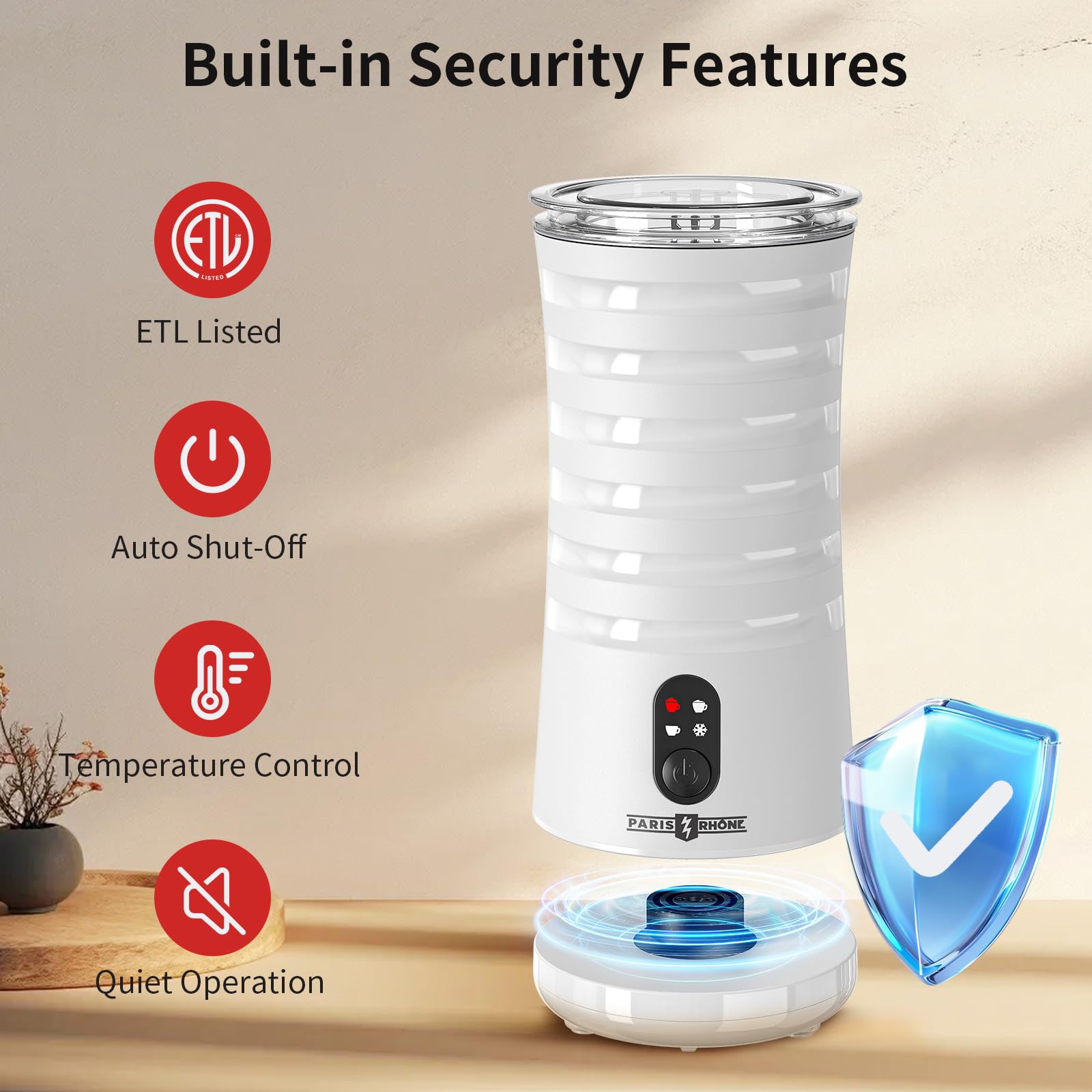 Electric Milk Frother, Paris Rhône 4-in-1 Milk Steamer and Frother, Hot & Cold Foam Milk Warmer with Temperature Control, Auto Shut-Off Frothers for Coffee, Latte,Macchiato, Cappuccino