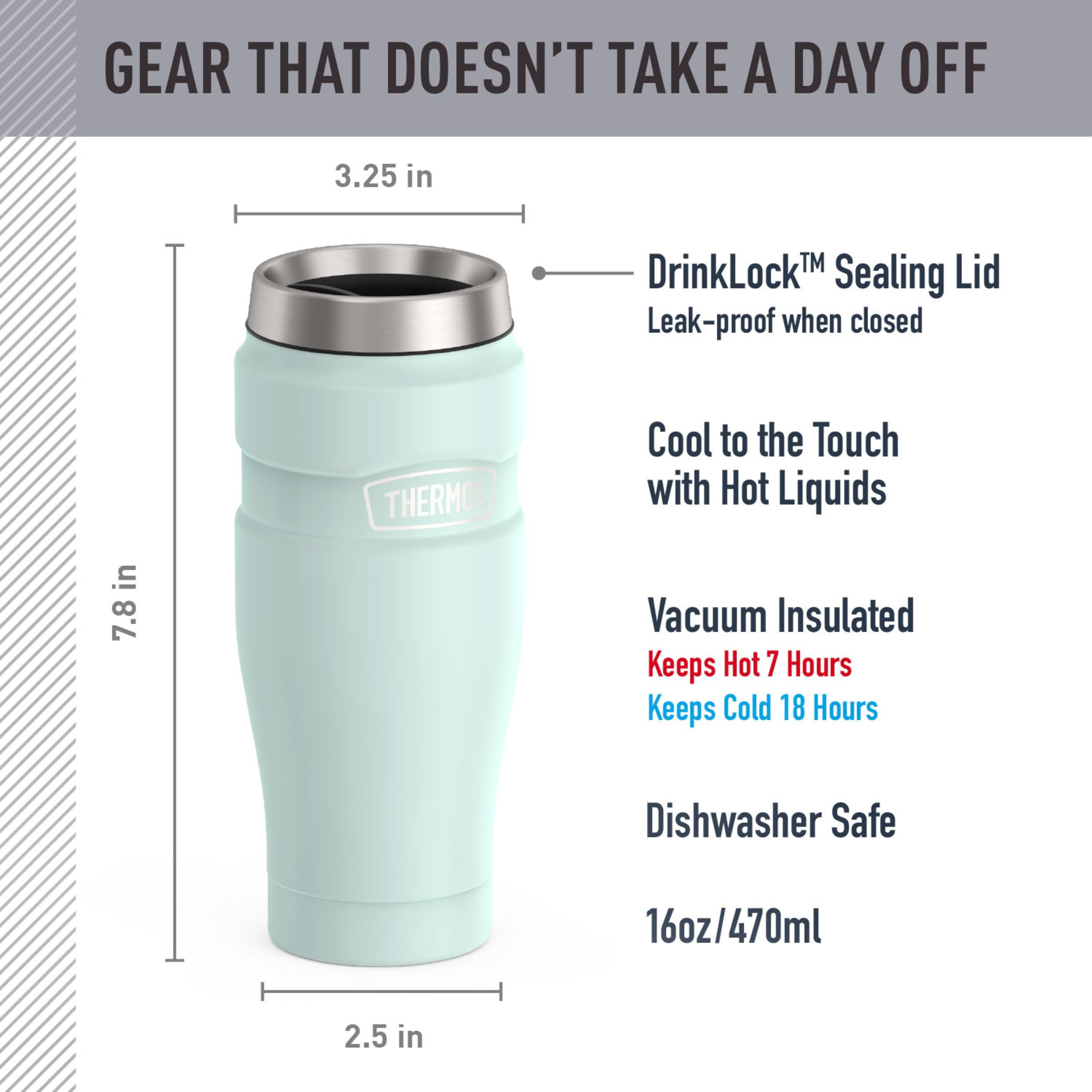 THERMOS Stainless King Vacuum-Insulated Travel Mug with Handle - 16oz, Midnight Blue - Thermos Tumbler for Hot & Cold Drinks - Leak & Sweat-Proof Stainless Steel Coffee Mug with Lid for Commuting