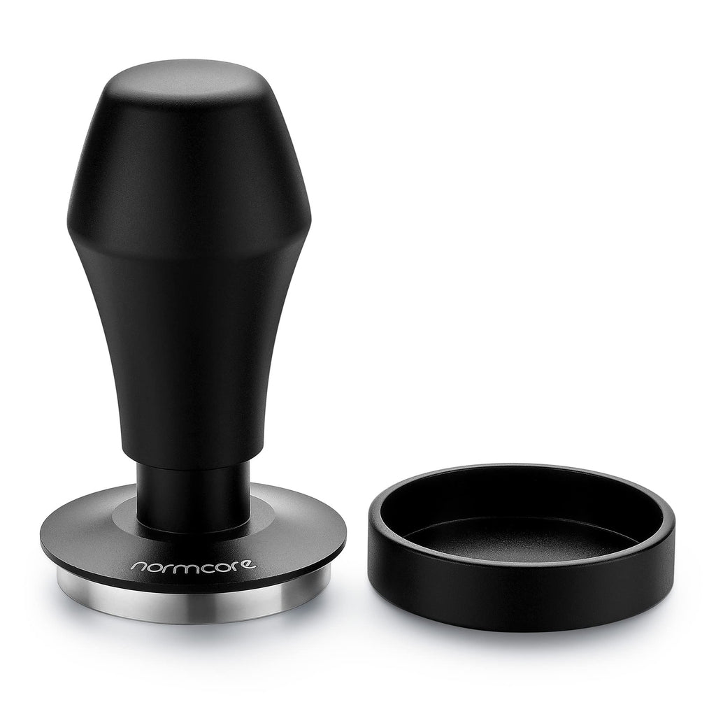 Normcore V4 Coffee Tamper 53.3mm - Spring-Loaded Tamper - Barista Espresso Tamper with 15lb / 25lb / 30lbs Replacement Springs - Anodized Aluminum Handle and Stand - Flat Base, Black