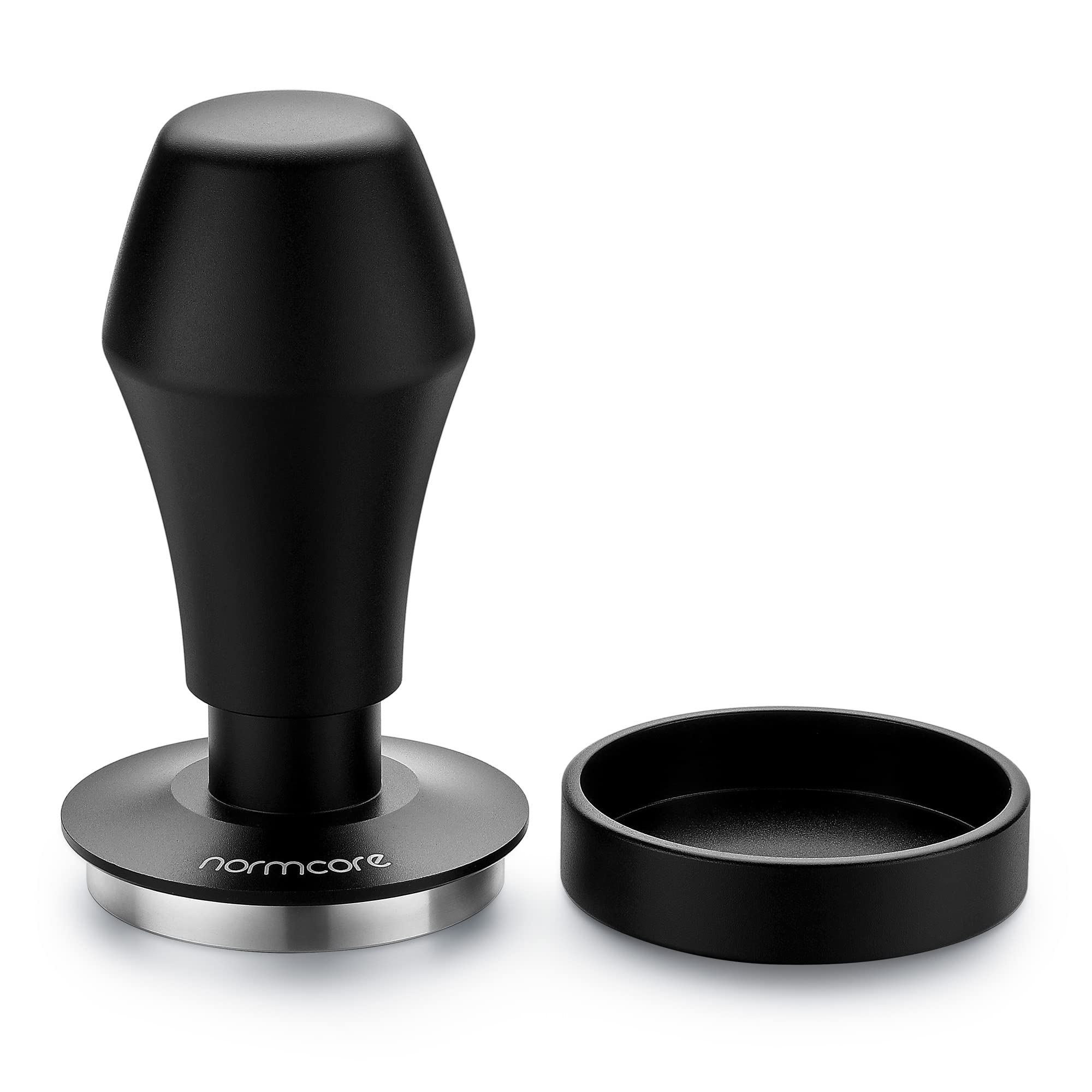 Normcore V4 Coffee Tamper 53.3mm - Spring-Loaded Tamper - Barista Espresso Tamper with 15lb / 25lb / 30lbs Replacement Springs - Anodized Aluminum Handle and Stand - Flat Base, Black