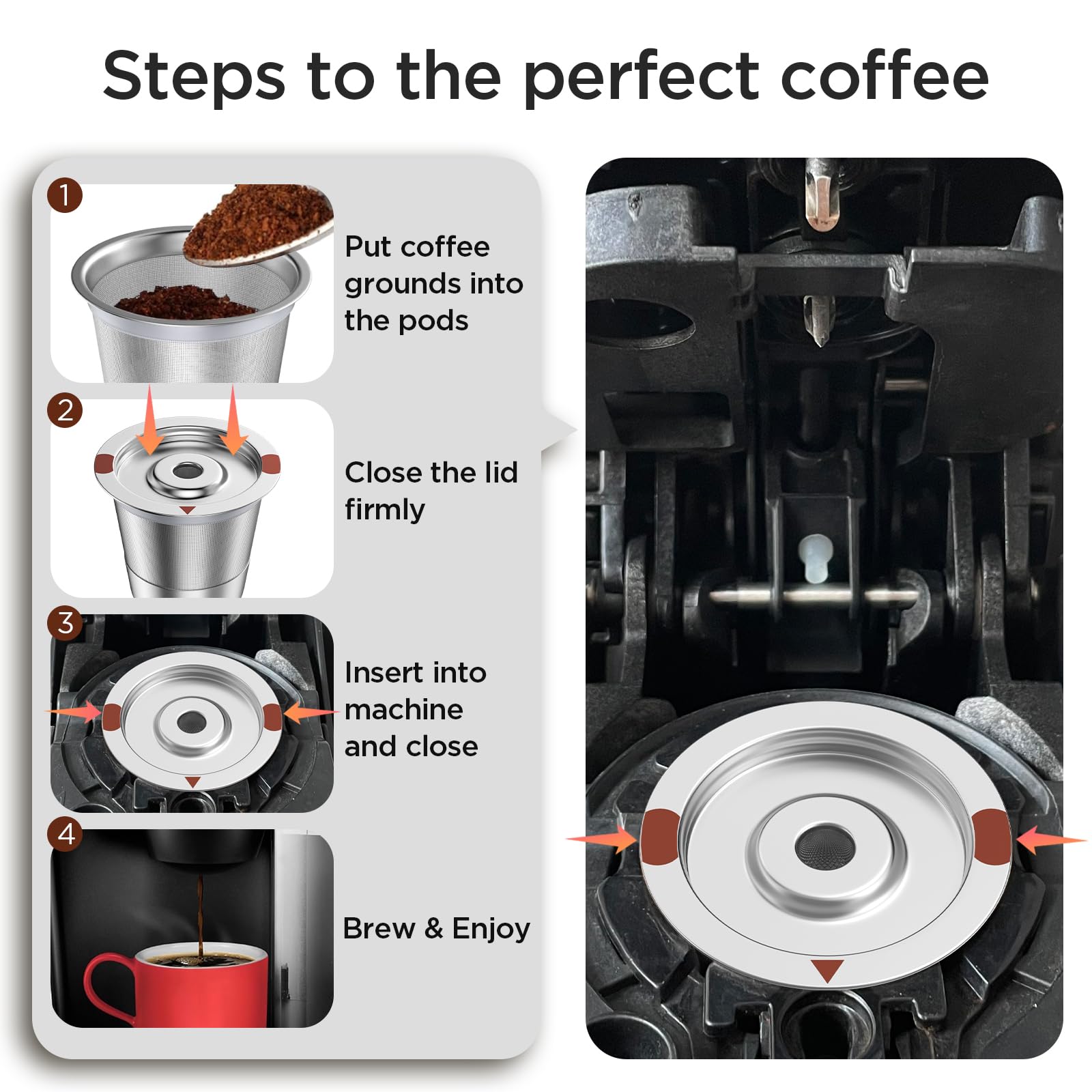 Noalto Reusable K Cups and Coffee Pods,Universal stainless steel k Cups for Keurig 2.0 and 1.0 Coffee Makers machine(2pack)