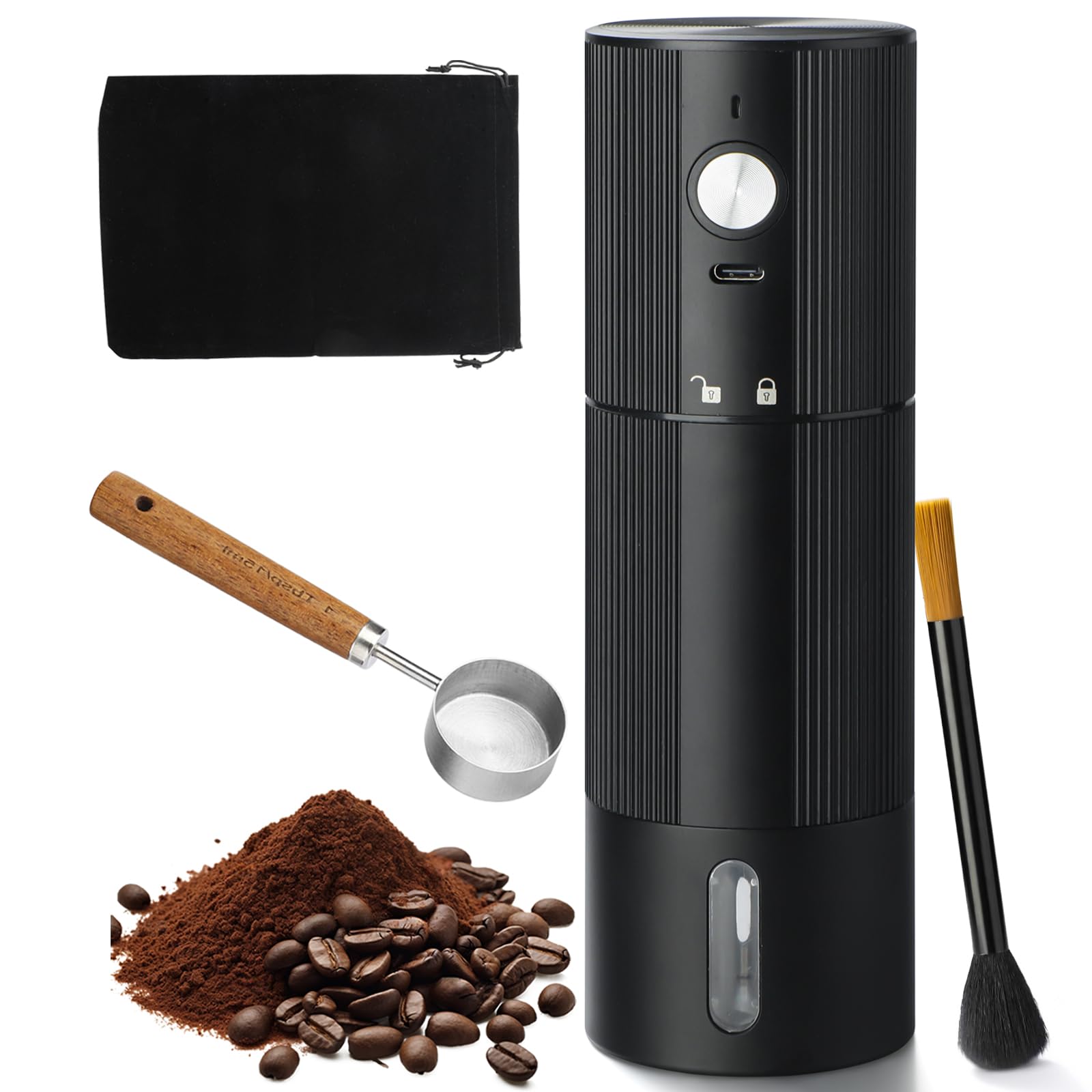 Portable Coffee Grinder Electric Burr Coffee Grinder with 45 Adjustable Settings, Rechargeable Coffee Grinders for Espresso, Travel, Camping and Office (Silver)