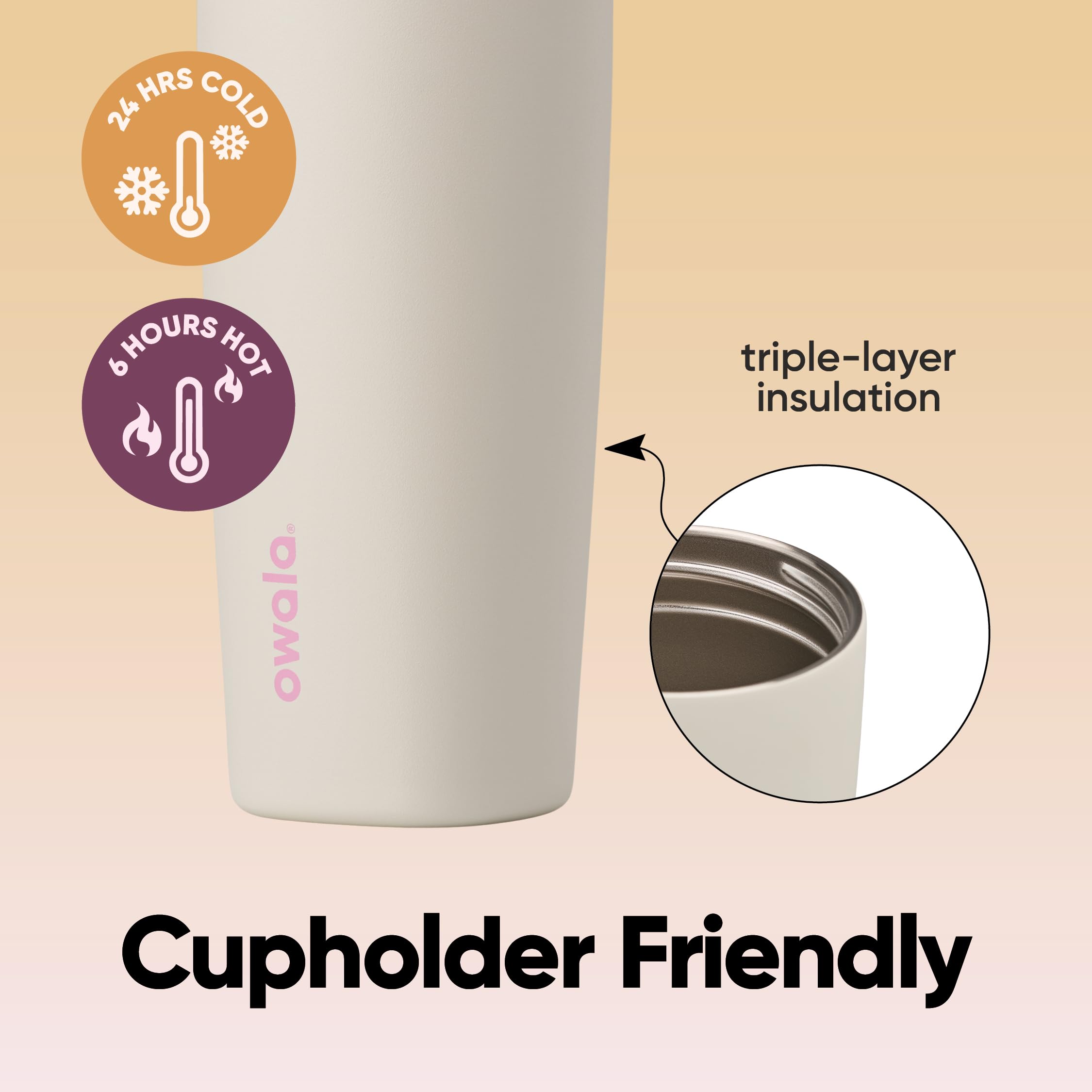 Owala SmoothSip Slider Insulated Stainless Steel Coffee Tumbler, Reusable Iced Coffee Cup, Hot Coffee Travel Mug, BPA Free 12 oz, Vanilla Bean