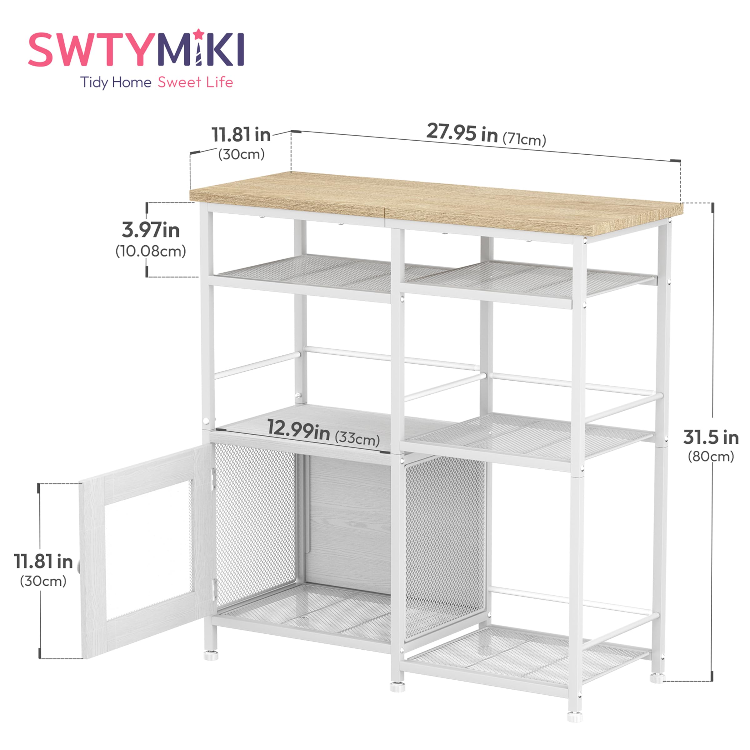 SWTYMIKI Coffee Bar Cabinet Station - Farmhouse Small Coffee Stand Station with Doors, Rustic Storage Organizer for Kitchen, Buffet Sideboard Cabinet Table for Home, Office, Corner, Bar, Espresso