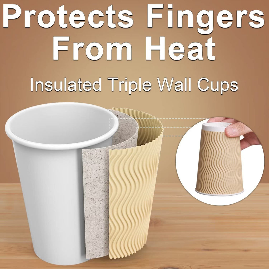 Hot Paper Cups_12 oz Disposable Insulated Corrugated Sleeve Ripple Wall Paper Cup 100 pcs,12oz Cups for Drink，Hot Coffee Cups (Brown)