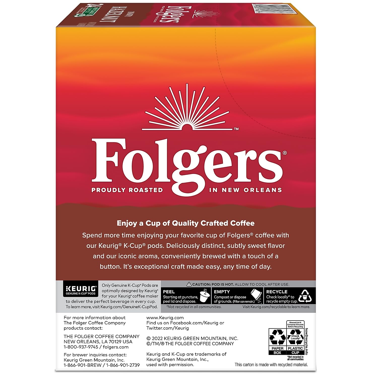 Folgers French Vanilla Artificially Flavored Coffee, Keurig K-Cup pods, 10 Count Box (Pack of 6)
